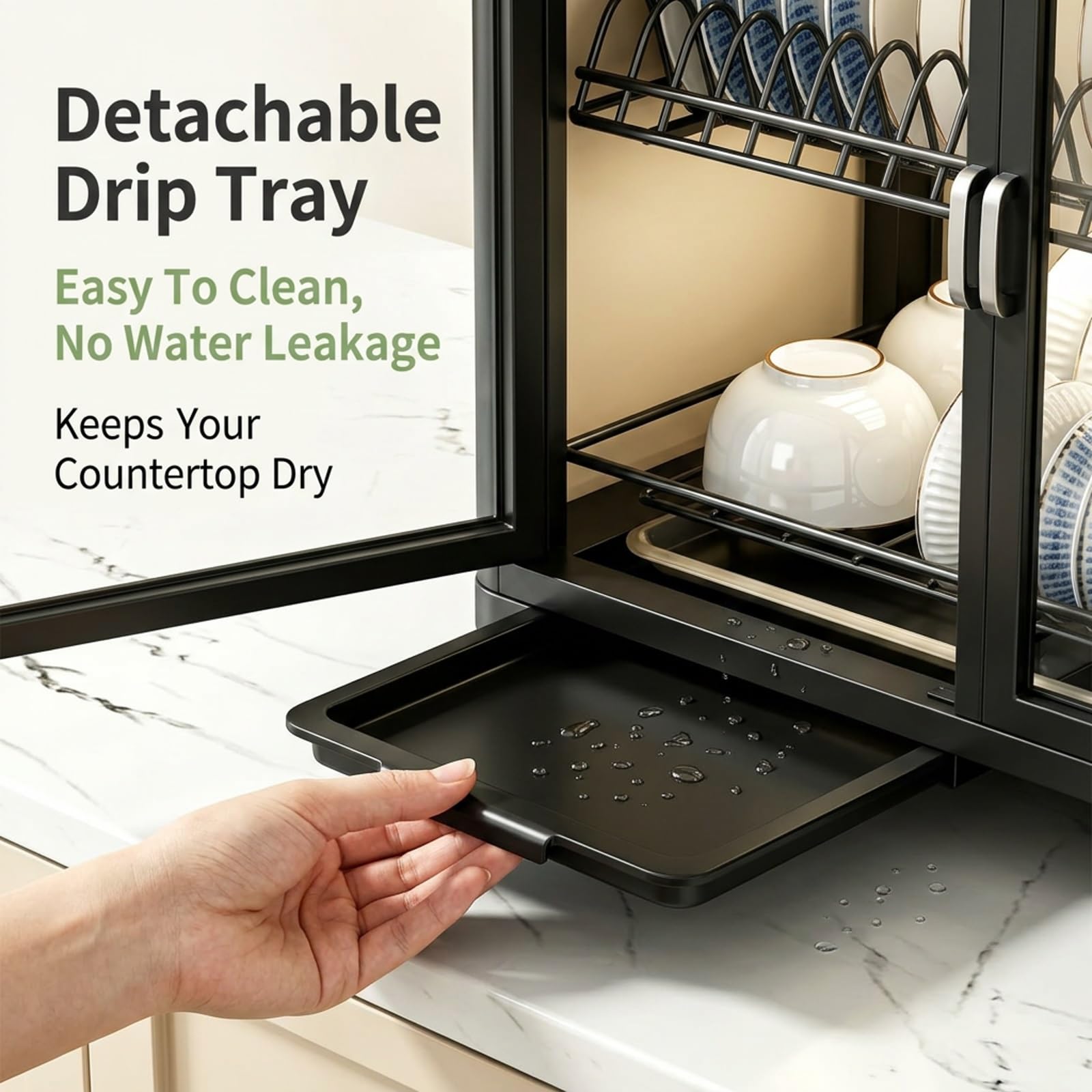 Escurridor de Platos de Metal con Puertas Dobles, Gabinete de Cocina