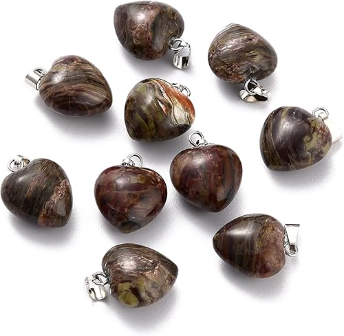 Miniatura 2 de Beadthoven - 10 dijes de piedra de rodocrosita con forma de corazón hinchado, piedras preciosas rosas naturales, cristales curativos, chakras,