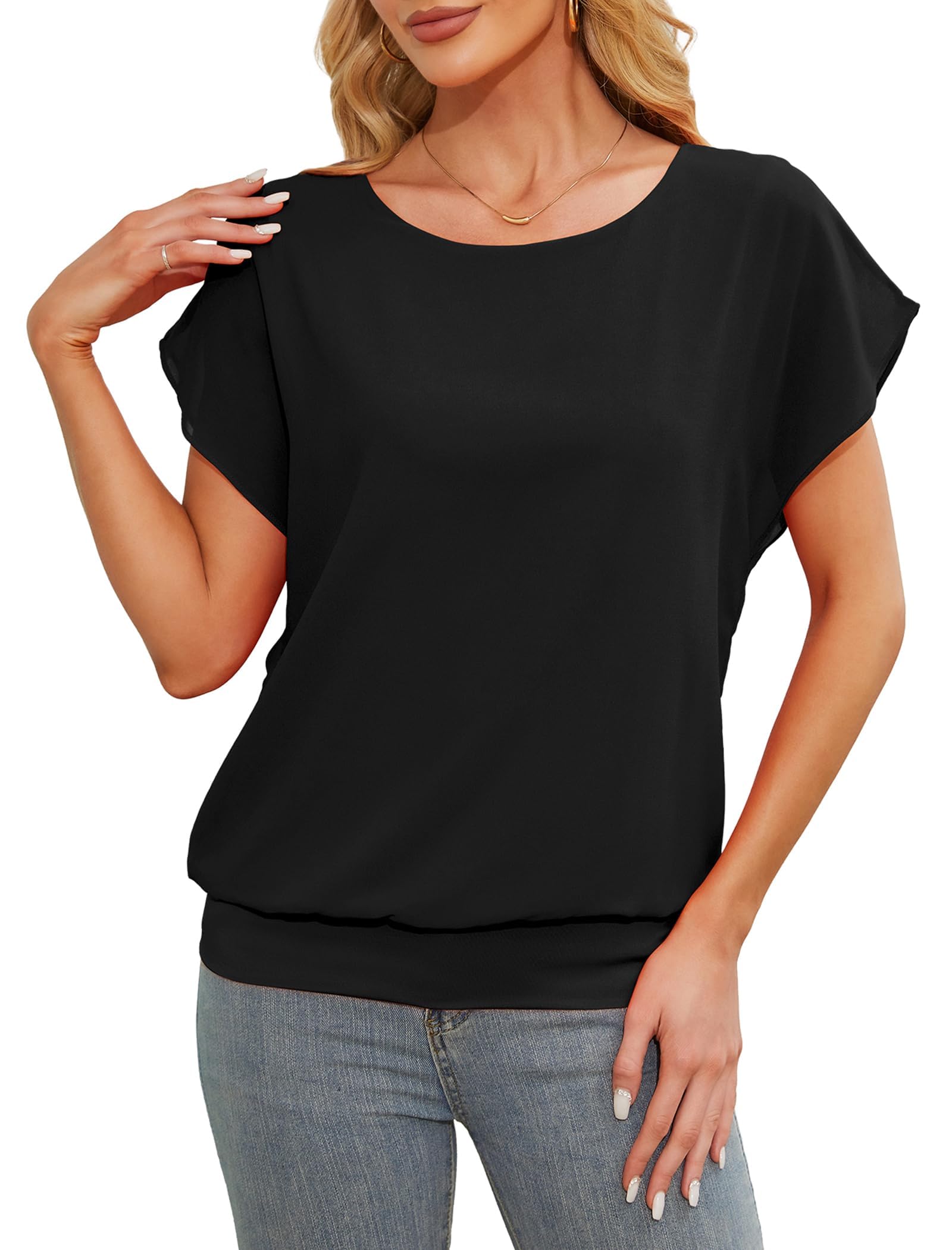 Anelune Tshirt Damen Sommer Oversized Tshirt Fledermaus Shirt Blusenshirt für Jeden Tag