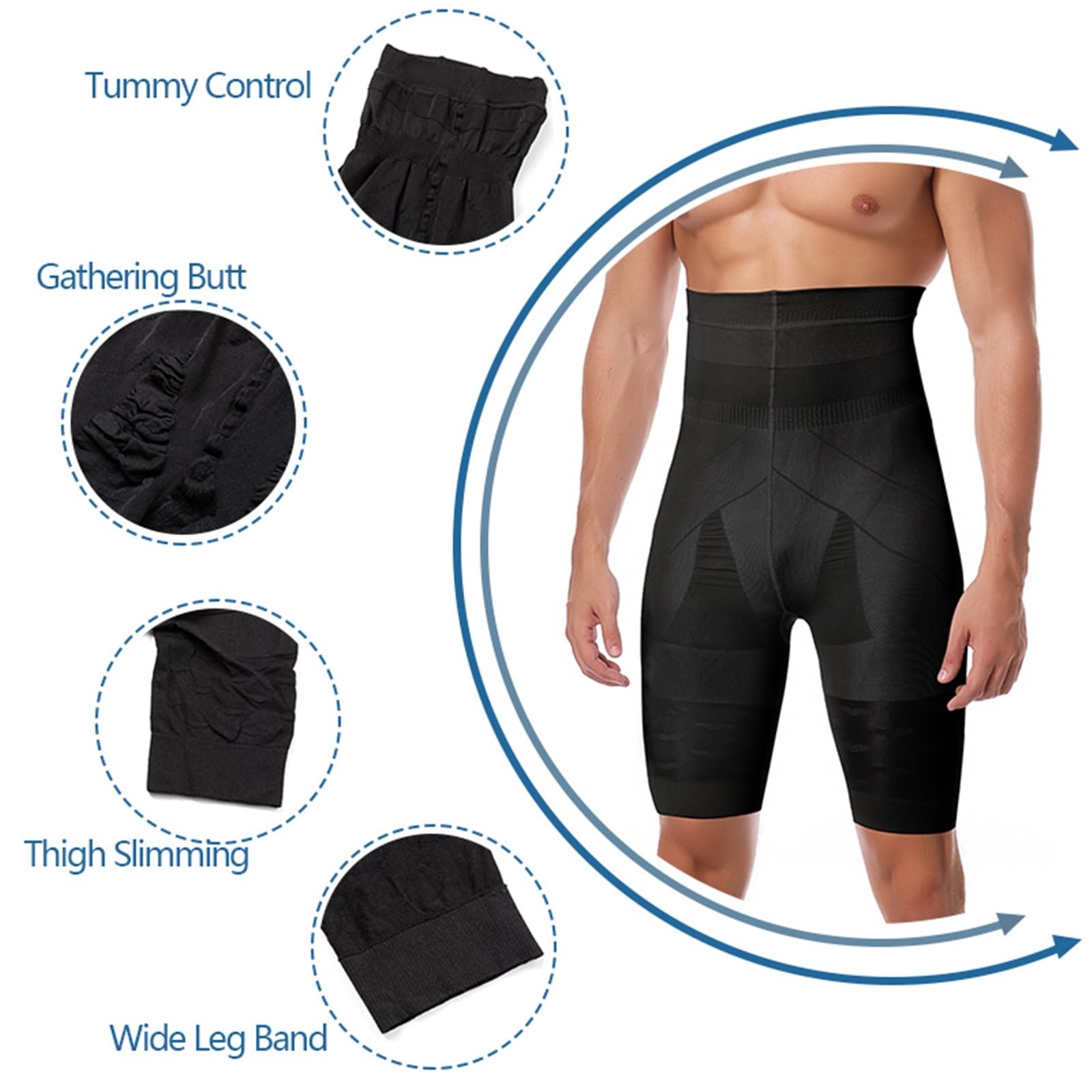 Pantalones Cortos con Control de Barriga for Hombre, Ropa Moldeadora Adelgazante Cintura Alta, Moldeador Cuerpo Plano, Interior Pierna, Calzoncillos compresión, 2 uds