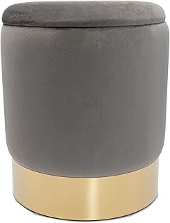 casamia Samthocker Deko Hocker Samt Pouf Dekopouf Velour Hocker mit Stauraum u. Deckel Ø 31 H 38 cm Farbe Light Grey - hel...