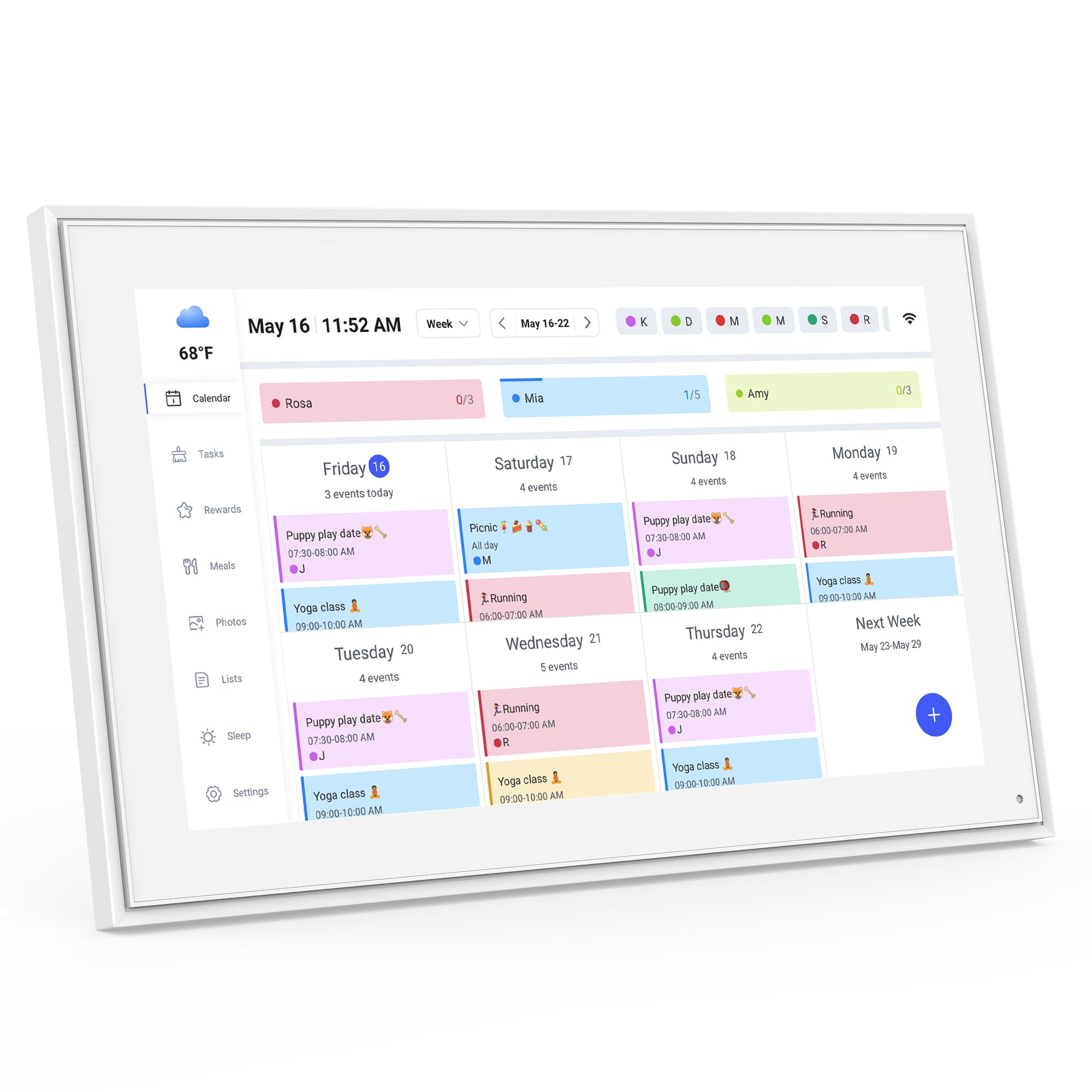 Digital Calendar, 15.6inch Smart WiFi Digital Calendar&Chore Chart, 1920 * 1080 IPS Touch Screen HD Display for Family Schedules, Wall-Mounted, Share Moments Instantly from Anywhere (White, 15.6 inch)