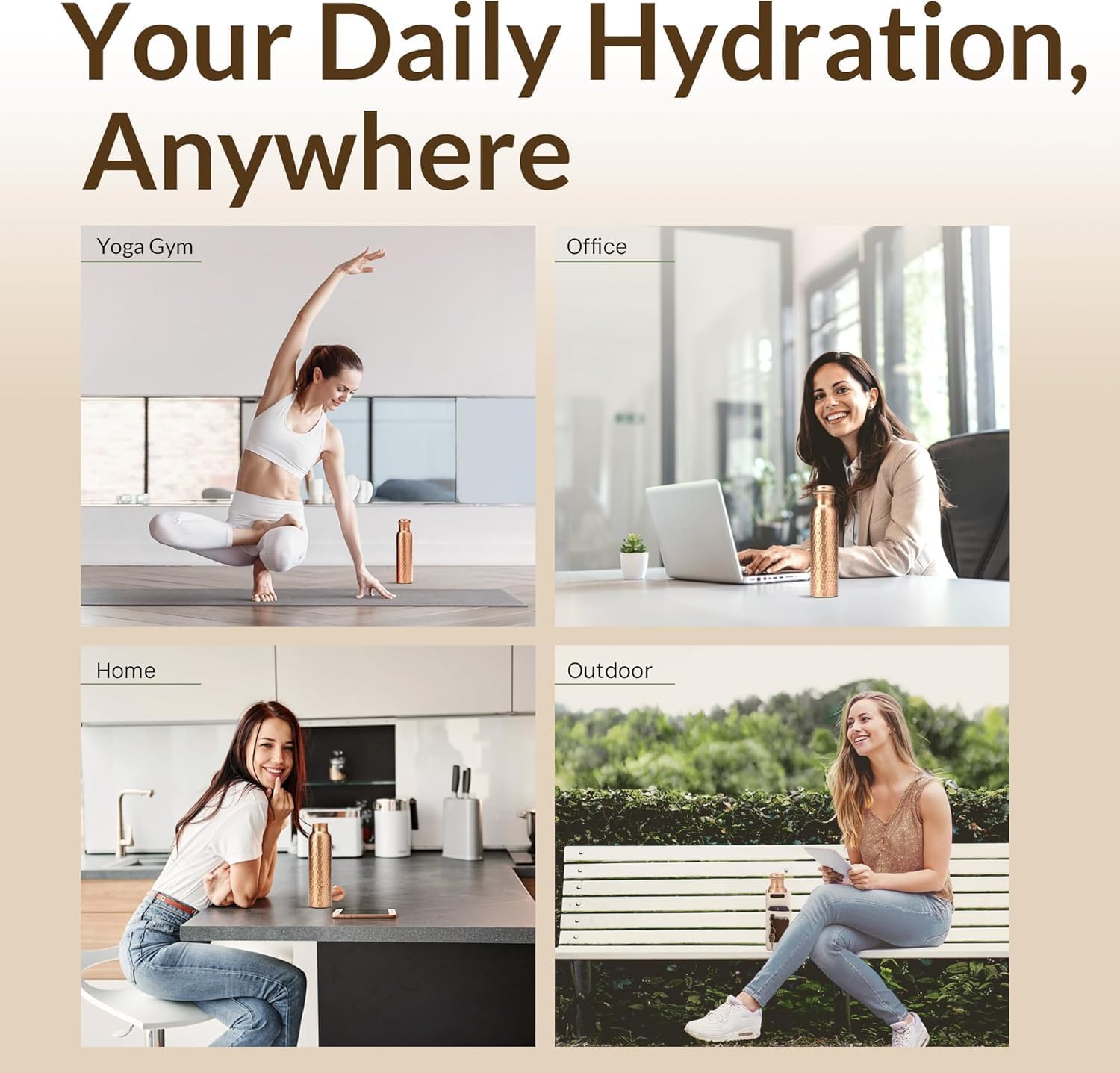 CLEO HOME 100% Pure Copper Water Bottle for Drinking, 32 Oz Hammered Ayurvedic Copper Bottle for Drinking Water | Leak-Proof & Eco-Friendly | For Yoga, Office, Travel with Canvas Carry Bag & Brush - Image 8