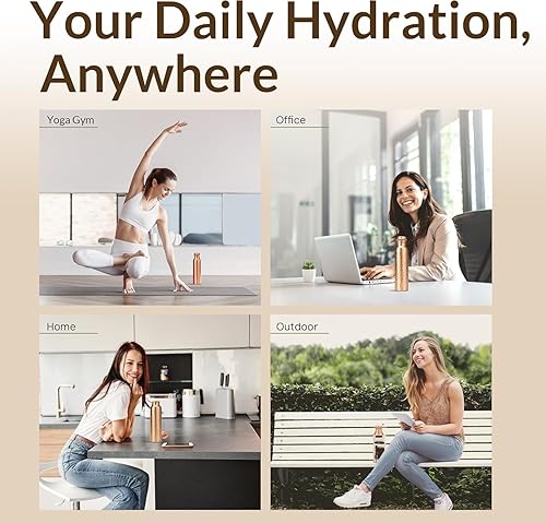 Miniatura 8 de CLEO HOME Botella de agua de cobre 100% puro para beber, botella de cobre ayurvédico martillado de 32 onzas para agua potable, a prueba de fugas y