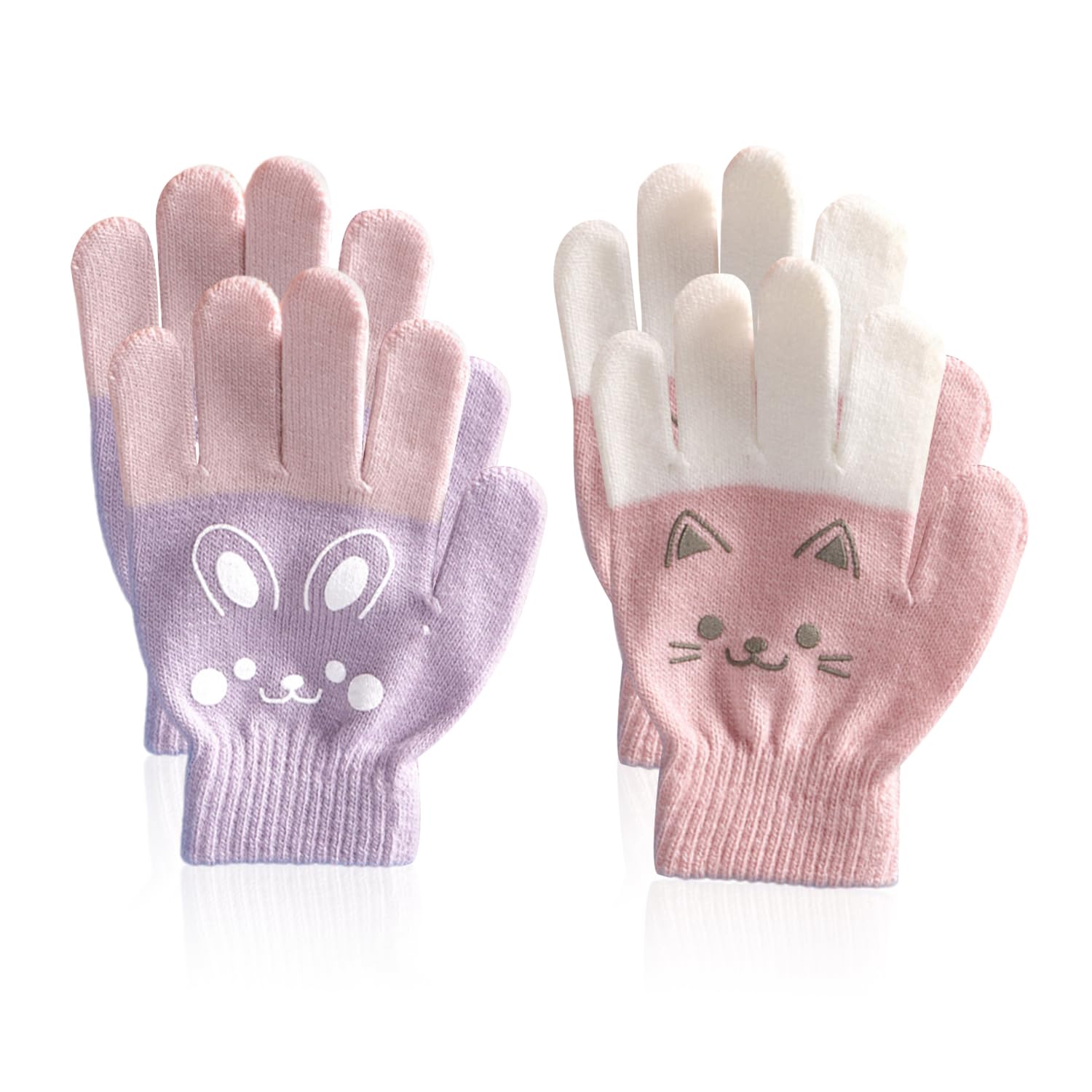 WUFGWBD 2 Pairs Of Girls' Gloves, Cute Cartoon Gloves, Finger Gloves, Knitted Children'S Gloves, Winter Warm Products