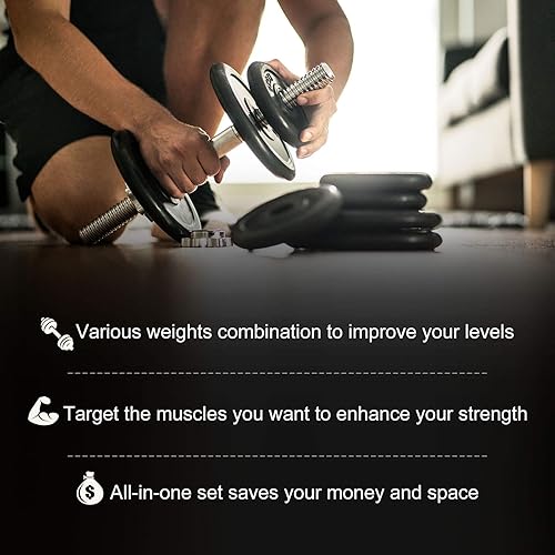 Miniatura 5 de RitFit Juego de pesas, juego de pesas de campanas tontas, mancuernas ajustables, juego de pesas para gimnasio en casa, pesas para ejercicios, juego