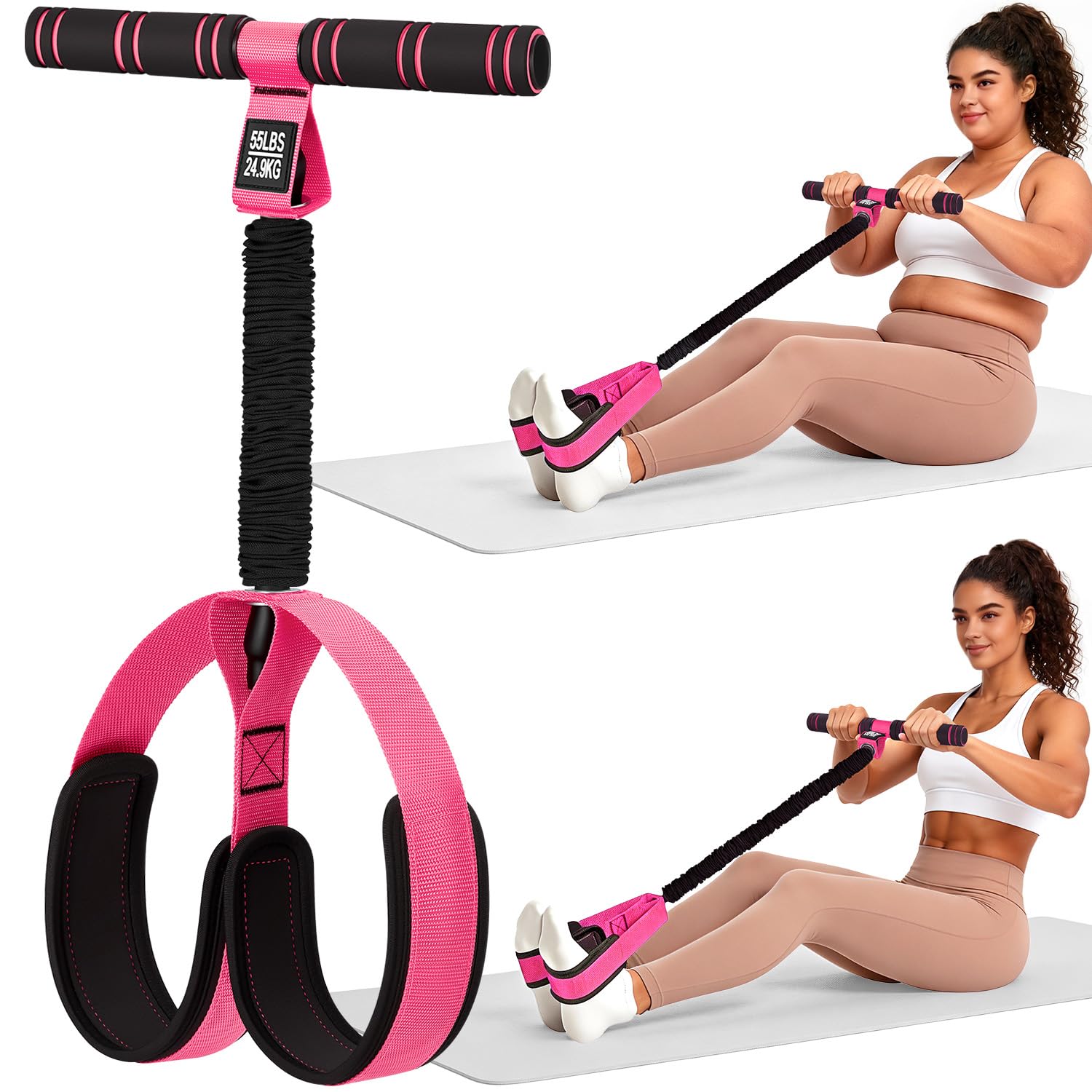Multifunctional Durable Pedal Resistance Band with Handle, Upgraded Elastic Exercise Bands for Home Gym, Anti-Snap Sit Up Equipment &amp; Ab Trainer for Core/Arms/Legs/Glutes Workout for Women