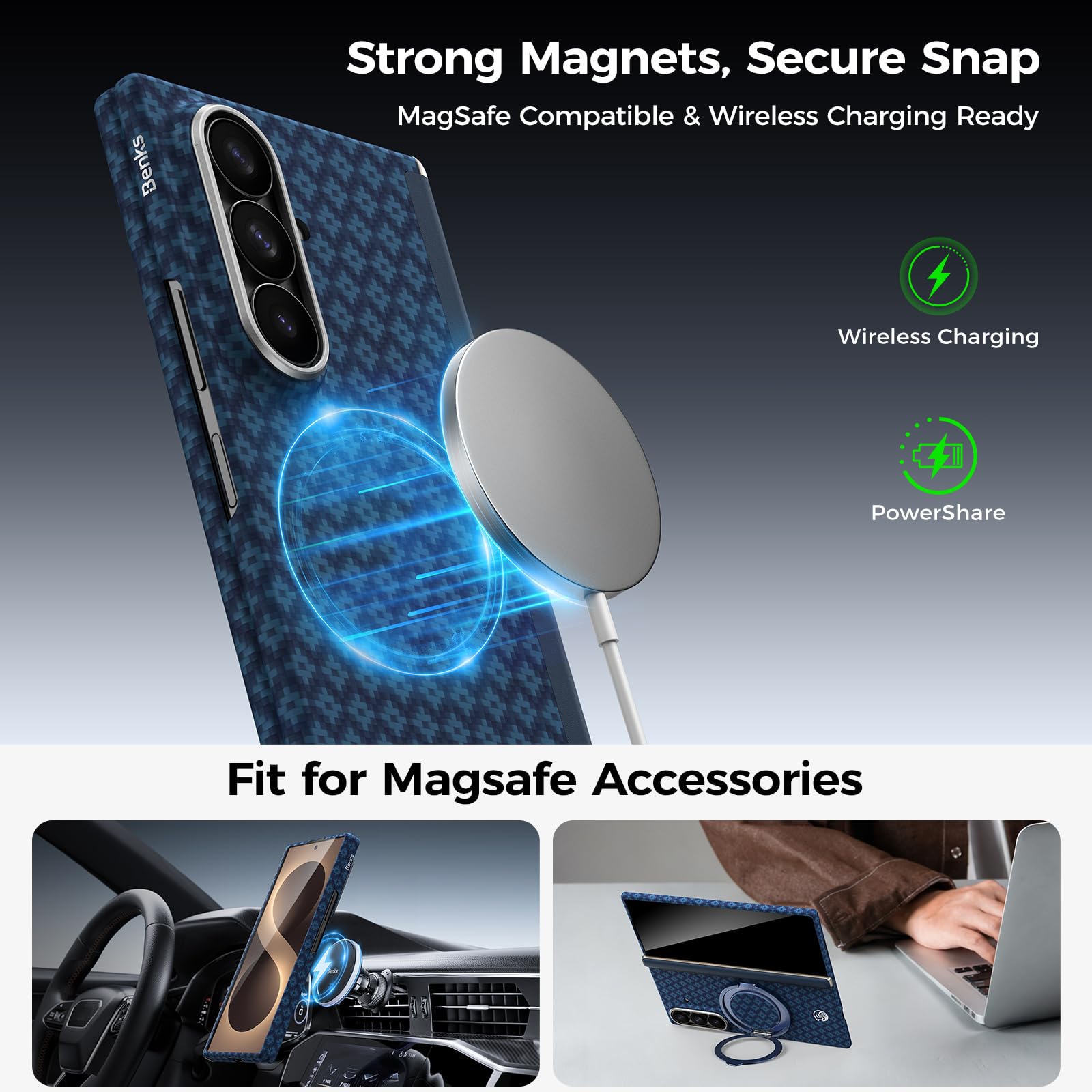 BENKS Etui do Samsung Galaxy Z Fold 8 Ultra Ultracienkie z Kevlaru | Etui Z Ochroną Zawiasu i folią Ochronną na Ekran, Kompatybilne z MagSafe, Ultracienki, Lekki, Minimalistyczny