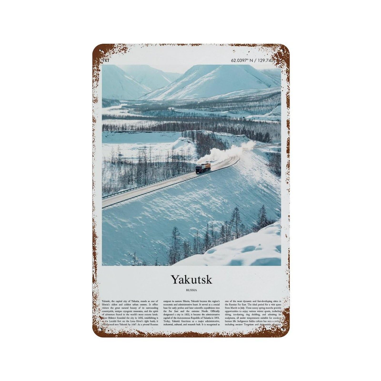 xiaoxiaoshen Yakutsk Russia City Scenery Wall Decor Art Metal Tin Poster Modern Home Decor Art Home Bar Shop Decorations Vintage Sign 30x20cm