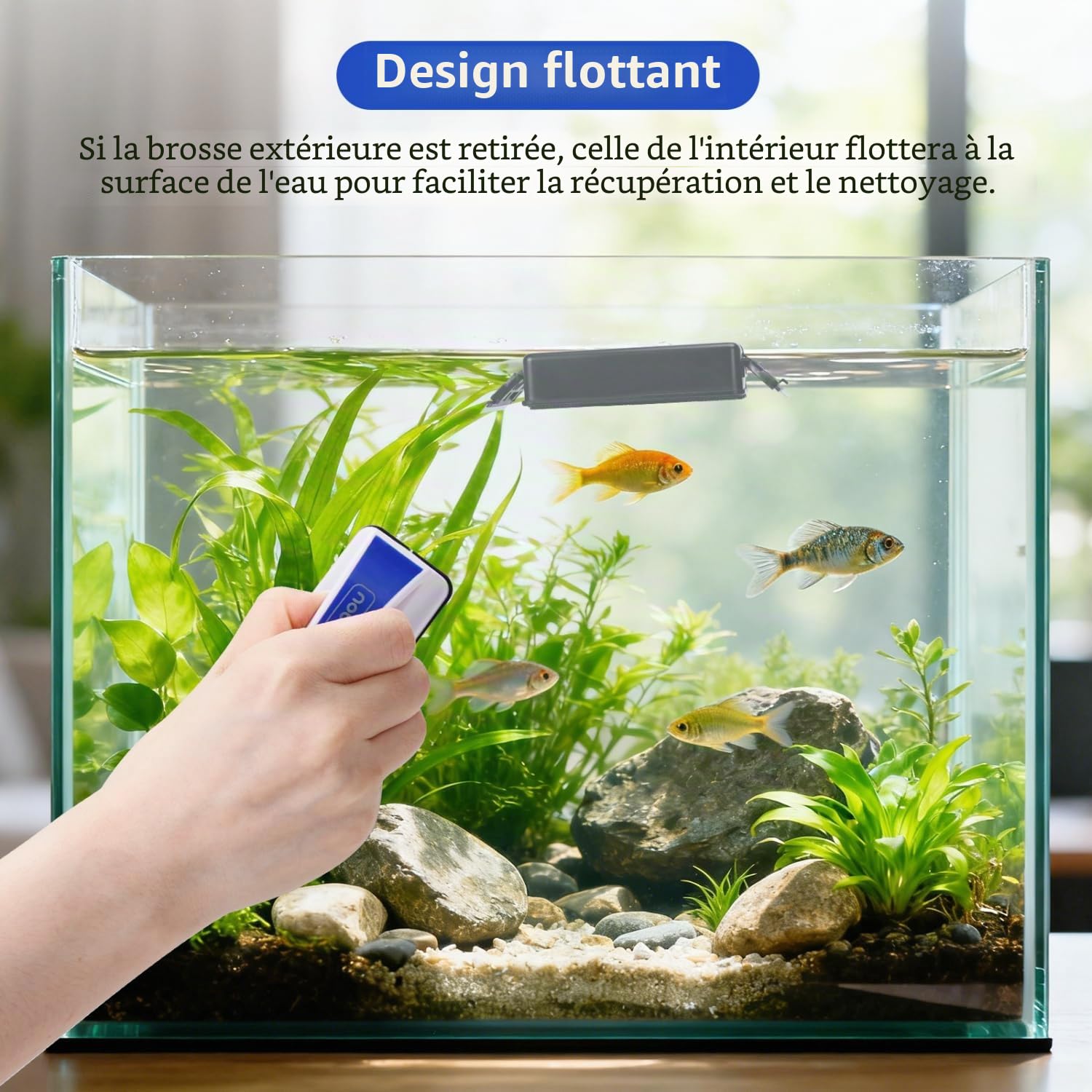 Nobleza - Double Aimant Nettoyeur Aquarium, Grattoir Magnétique Puissant pour Vitres d'Aquarium, Nettoyeur d'Algues Flottant sans Rayures pour Aquarium, Taille M (L13.8 x W5 x H8CM)