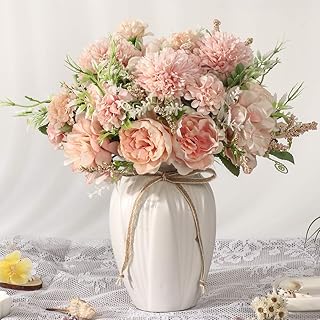 Peonies Artificial Flowers in Vase, Fake Hydrangea Silk Peony Flower Bou...
