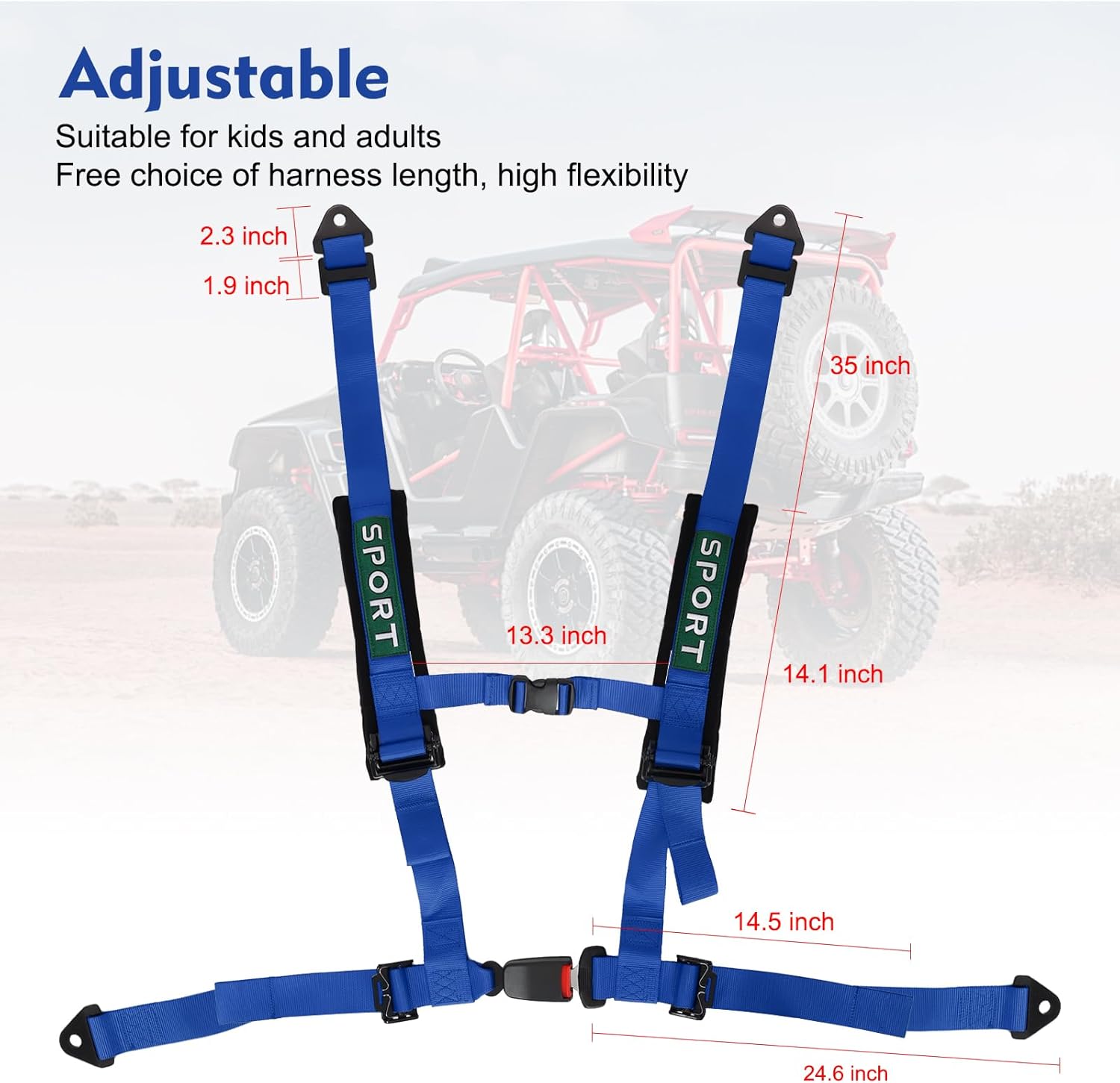 DING.PAI 2Pcs 4 Point Bucket Racing Harness with Padding Heavy Duty Buckle Upgraded 2 Inch Black Straps UTV Harness 4 Point Universal Adjustable for Adults Easy Install (Blue)