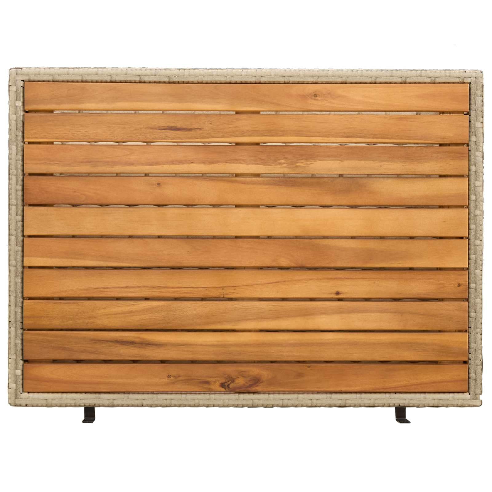 Armadio in rattan beige, 70 x 50 x 87 cm, con porta, in legno massello di acacia e telaio in acciaio verniciato a polvere, scaffali e ante in polyrattan, spazioso spazio per attrezzi da
