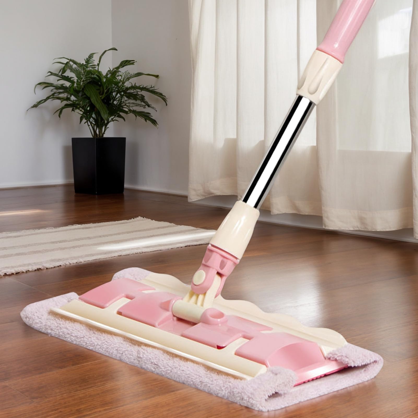 Mopa para Polvo En Pisos De Madera Mango telescópico Giratorio 360 Grados e | Mopa Reutilizable 4 Almohadillas Lavables Raspador Incluido, Limpiador Para Suelos De Cocina