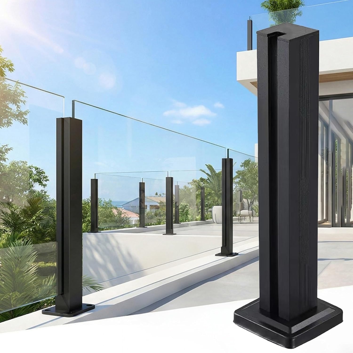 AVLSO Glass Balustrade Posts Frameless Glass Balustrade Clamps with Spigot Slots, Balcony,Attic,Staircase Stainless Steel Post(End Post,95cm/37.4in)