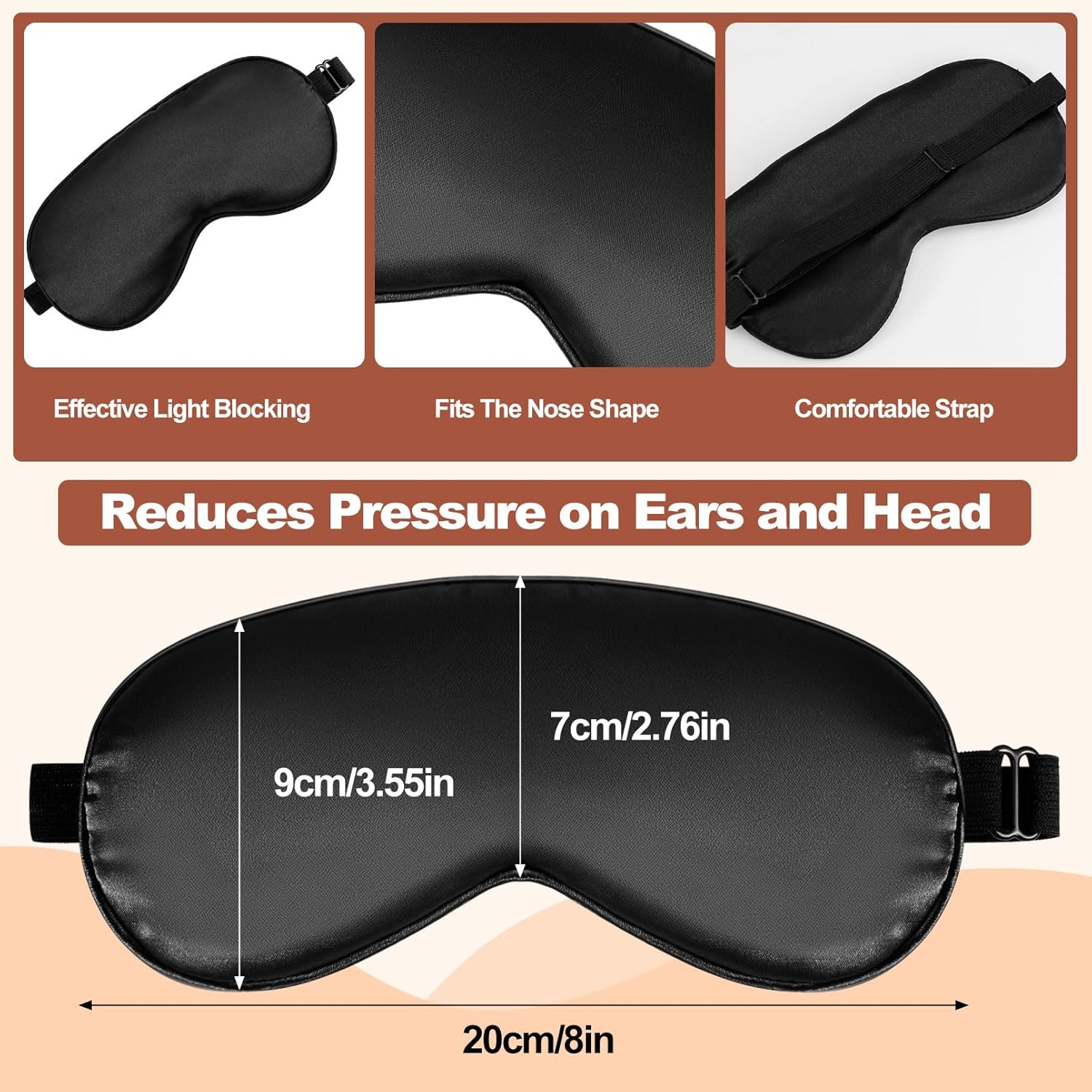 Jeffbaubl 8 Pack Sleep Mask, Soft Satin Eye Covers for Sleeping,Silk Sleep Eye Mask with Elastic Strap, Effective Shading Blindfold for Women Men, Night Eyeshade for Travel Nap Yoga (Black) - Image 2