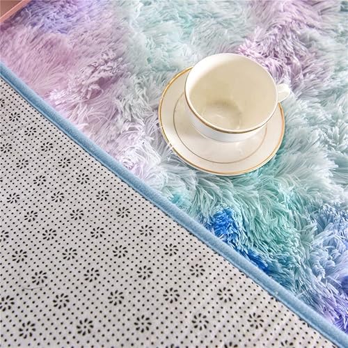 Miniatura 3 de DweIke Alfombras Esponjosas de Arcoíris para Dormitorio, Sala de Estar, 5 x 8 Pies, Felpa Suave Peluda Multicolor Azul Púrpura para Niñas y Niños,