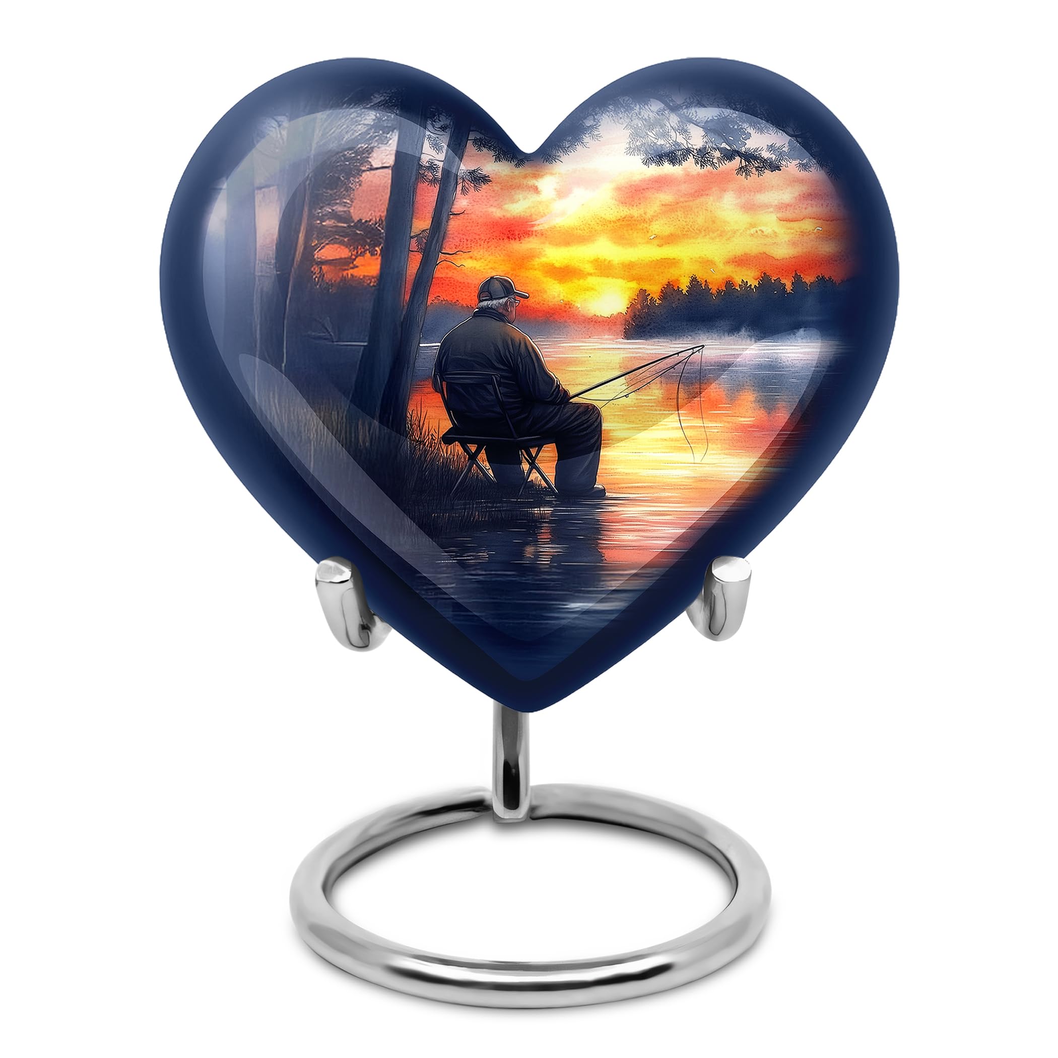 YATHABHISA Keepsake Heart Shaped Urns for Ashes, Grey Aluminium Fishing Urn, 3 Inch