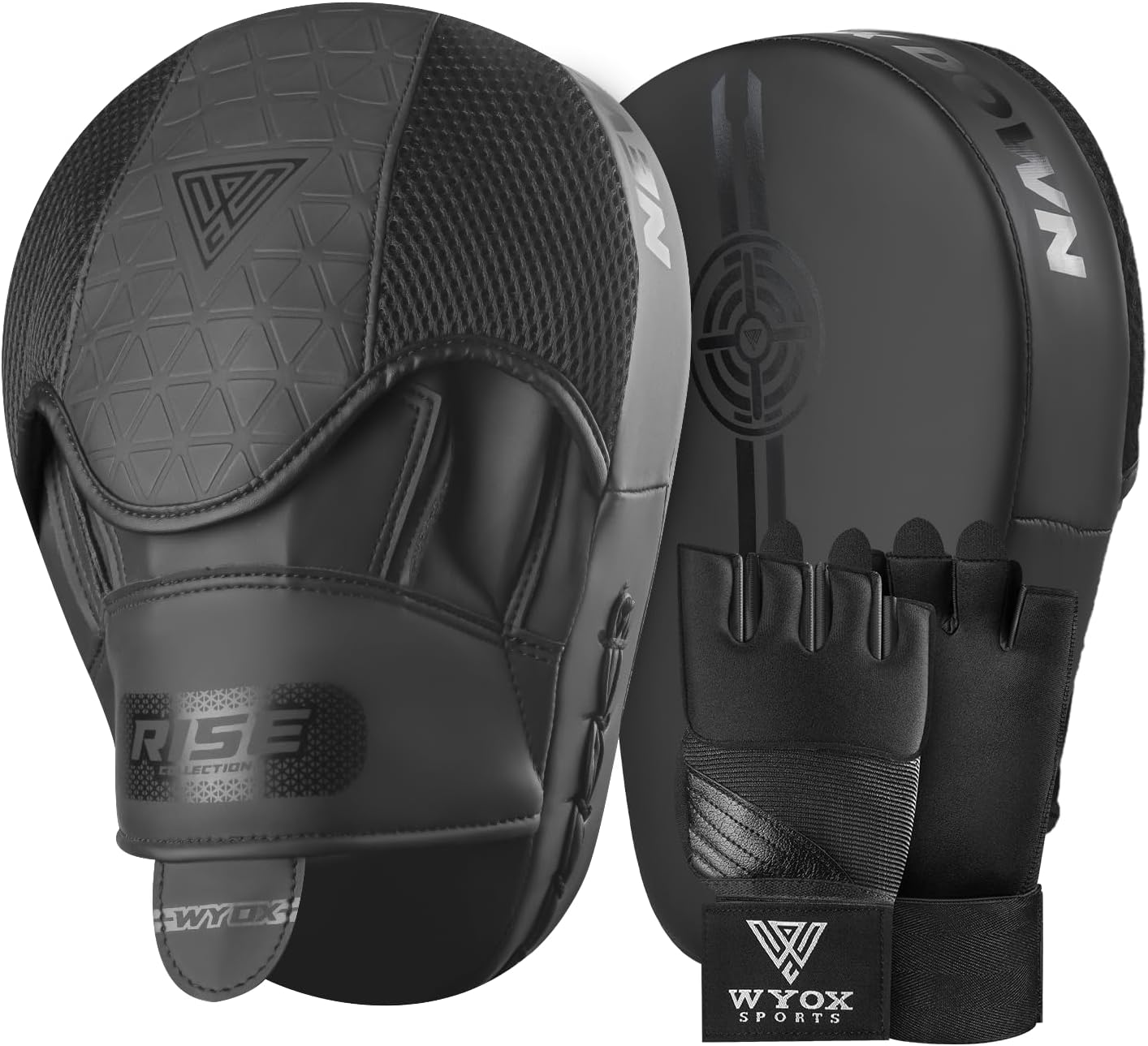 WYOX Focus Pads & Gel Inner Gloves Set – Complete Boxing, Kickboxing, MMA & Muay Thai Training Bundle for Adults, Youth, Sparring, Fitness Workouts & Martial Arts Practice