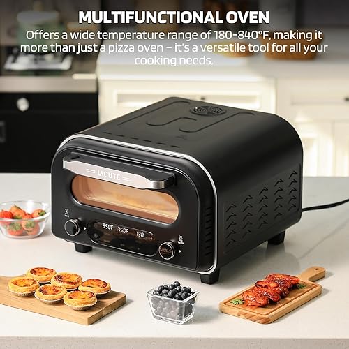 Miniatura 4 de Lagute Horno eléctrico para pizza, 12 pulgadas, para encimera, para interiores, con 6 ajustes preestablecidos, 850F de alto calor, componentes de