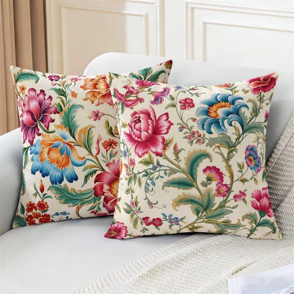 Federe Cuscini Divano 60x60 cm Federe Morbido Copricuscini Fiori in Velluto, 2 Pezzi Copri Cuscini per Divano Piante Quadrati Decorativi Federa Cuscino Boho per Camera da Letto Soggiorno (IU21)