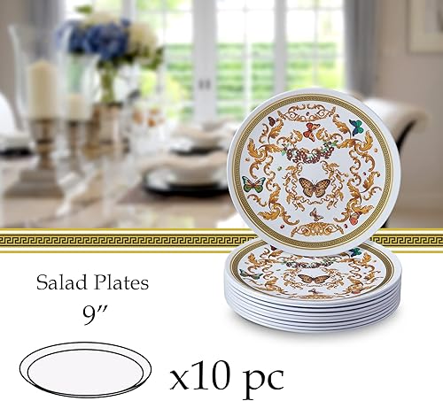 Miniatura 3 de SILVER SPOONS Platos de plástico blanco y dorado para fiesta (10 unidades) Juego de vajilla desechable resistente de 9 pulgadas, platos de aspecto