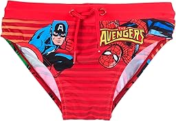 Kids Avengers Swimsuit, Superheroes Captain America Spider-Man Sea Brief, Striped with Ties, Drawstring Closure