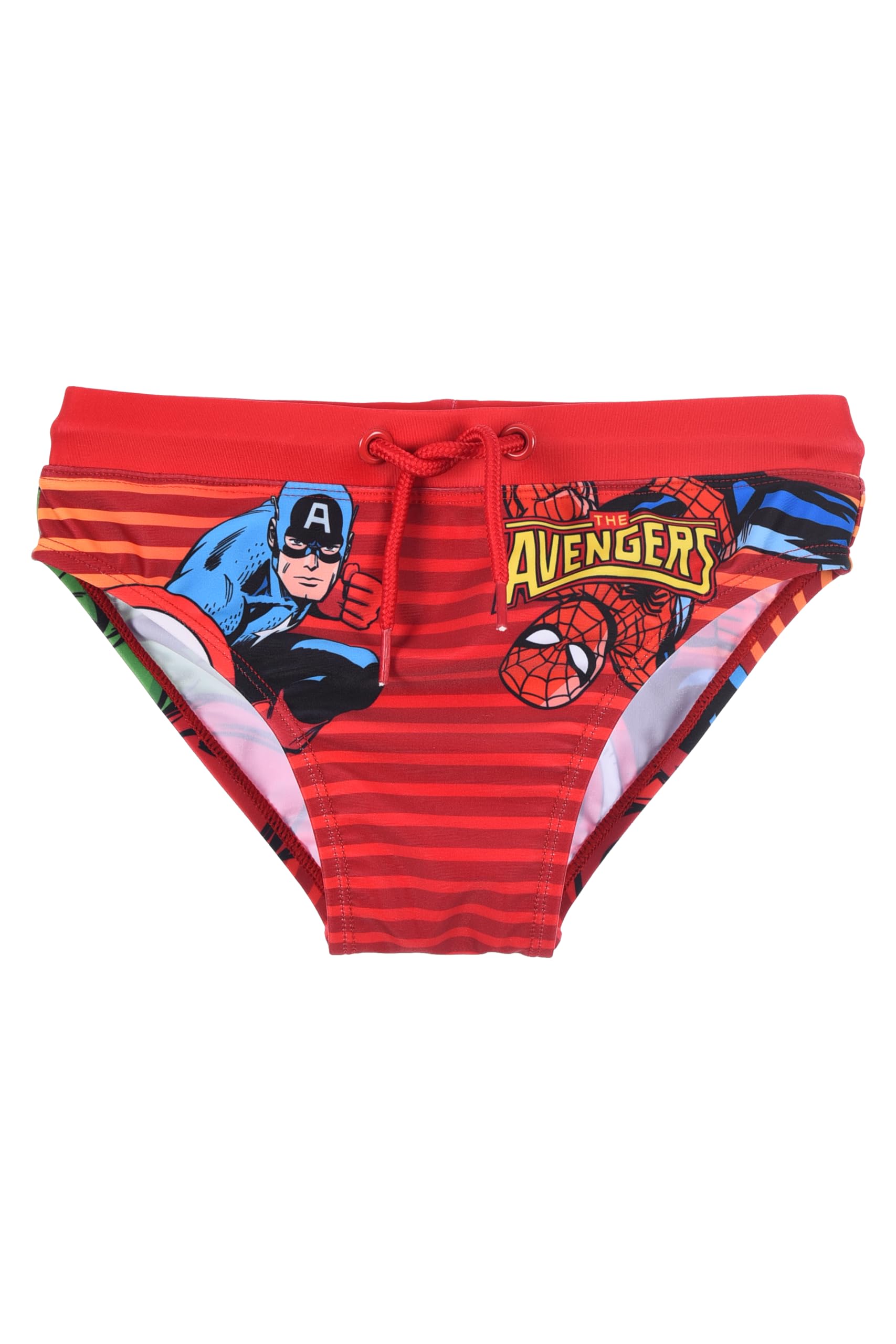 Kids Avengers Swimsuit, Superheroes Captain America Spider-Man Sea Brief, Striped with Ties, Drawstring Closure - 1