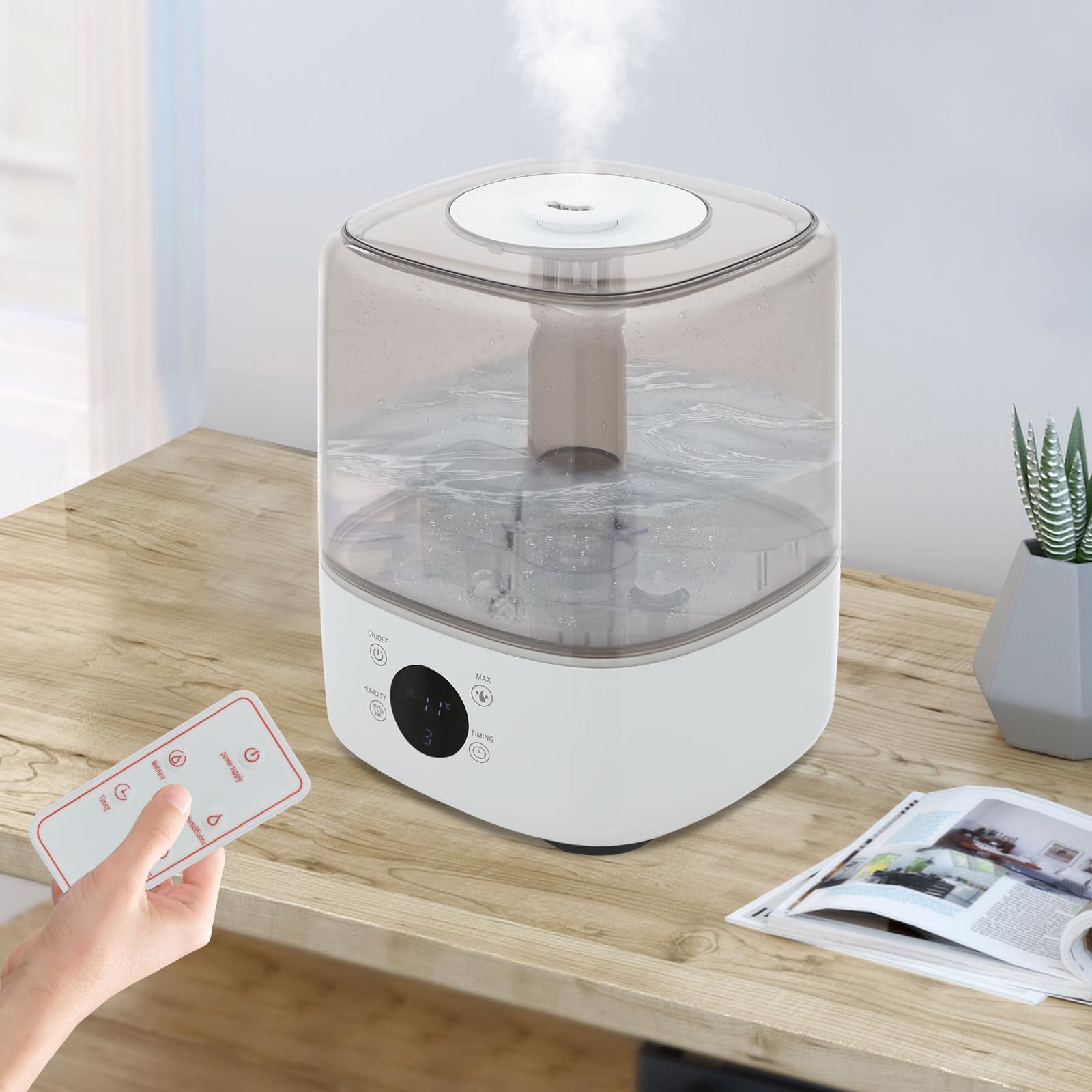 Nawilżacz powietrza do sypialni, 5 l, z pilotem zdalnego sterowania, obrotowa dysza parowa o 360°, Smart Control, dla niemowląt, pokoju dziecięcego, roślin