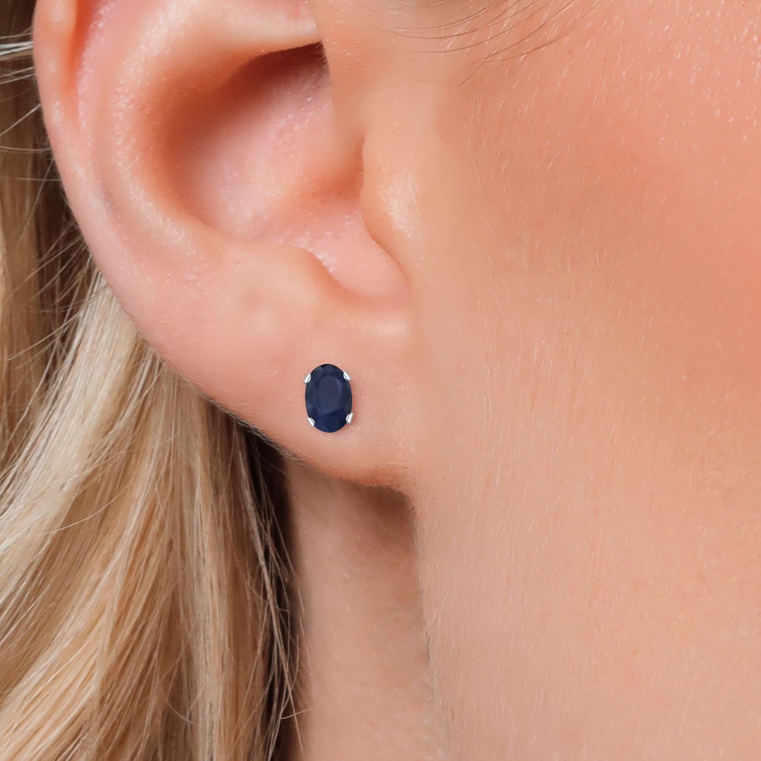 Gem Stone King 925 Sterling Silver Blue Sapphire Stud Earrings For Women Men | 0.80 Cttw | Gemstone Birthstone | Oval 6X4MM