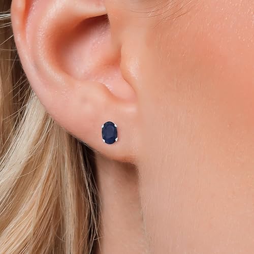 Miniatura 3 de Gem Stone King Pendientes de tuerca de plata de ley 925 con zafiro azul para mujer 110 quilates piedra natal de piedras preciosas 0236 x 0157in
