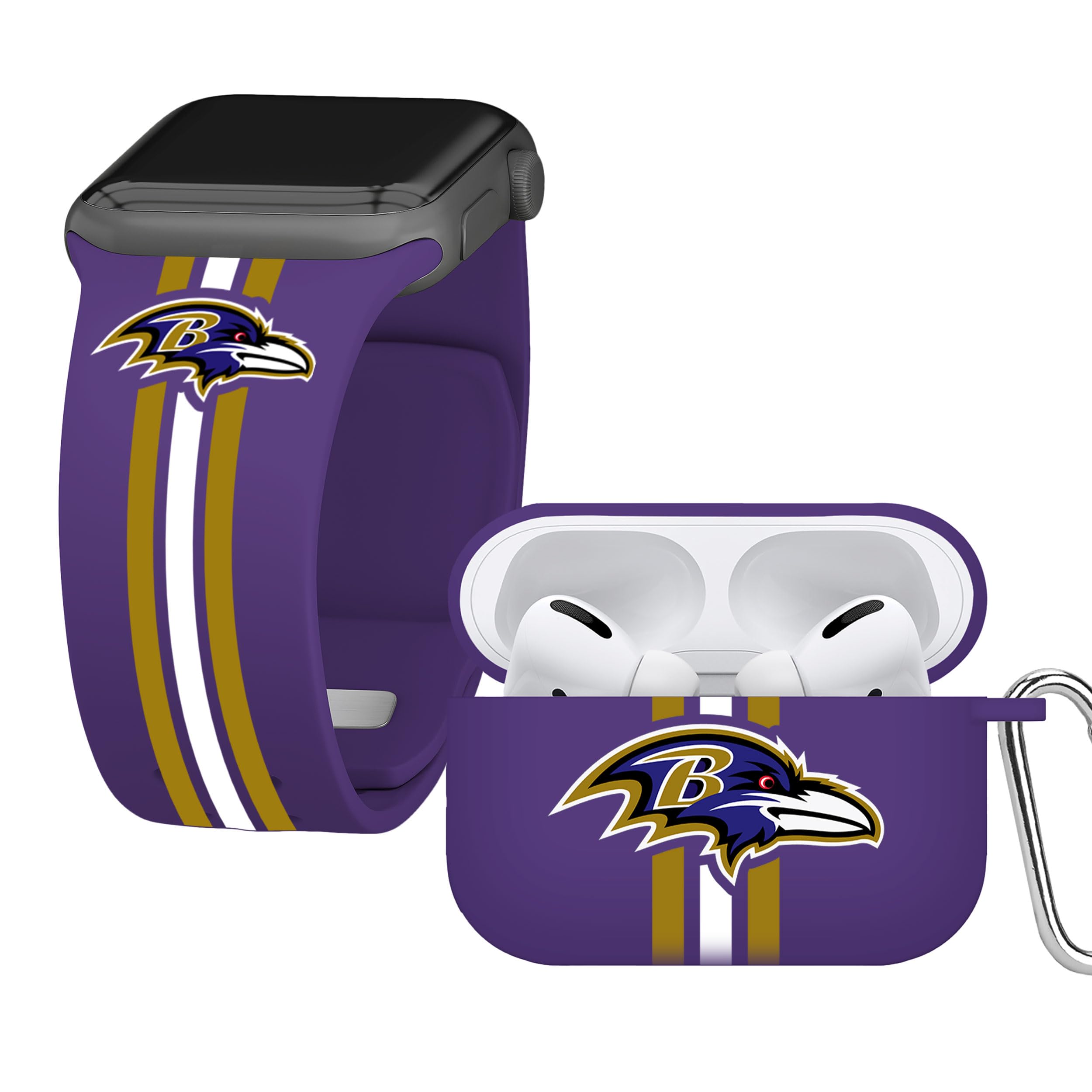 Game Time Baltimore Ravens HD Combo Package Compatible with Apple Watch and AirPods Pro (42/44/45mm Long)