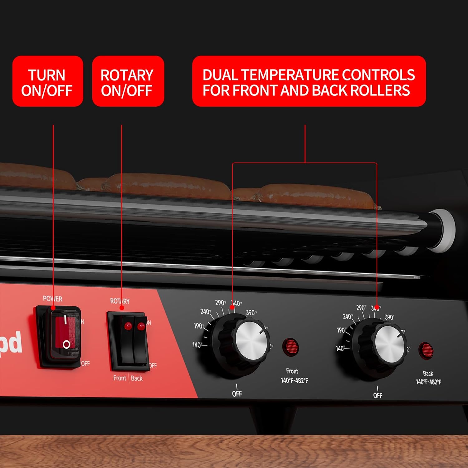 1650W Commercial Hot Dog Rollers,11 Rollers 30 Hotdog Roller Grill,Stainless Steel Hot Dog Machine With Dust Cover,Hot Dog Roller Machine With Dual Temp Control Bun Warmer Shelf Removable Drip Tray
