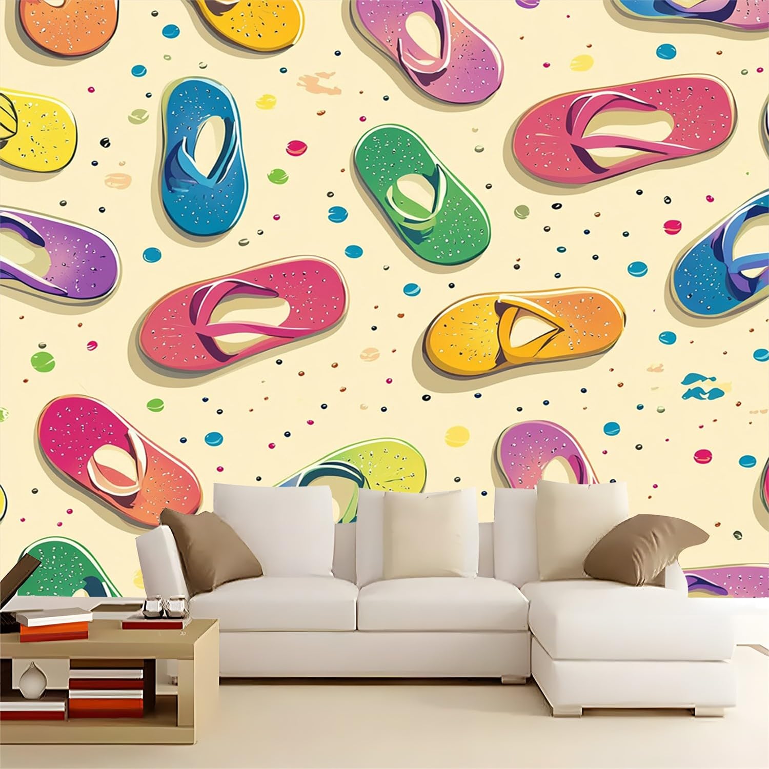 Tapety Plażowe Kapcie Kreskówka Włóknina Fotografia Tapeta 400 x 280 cm Kawiarnia, Restauracja Sypialnia Tapeta Ścienna Dekoracja domu Fototapety Kolorowe Tapety