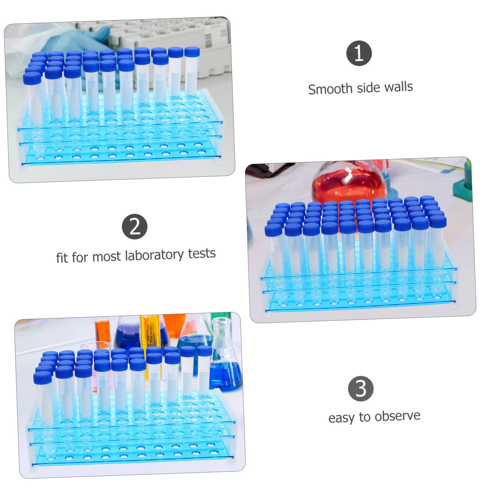 Baluue 100 Piezas Tubo centrífugo tubos con tapones de rosca equipo de instrumentos tubo de ensayo de 15ml tubos de ensayo de centrífuga de plástico Gradilla el plastico