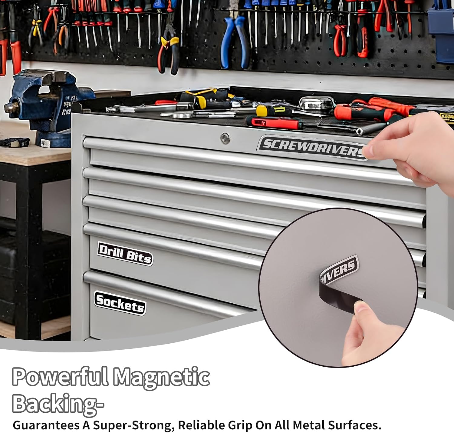 12Pack No Adhesive Strips Magnetic Toolbox Labels, Tool Box Labels with Magnetic Backing for Steel Toolboxes, Drawers & Cabinets, Tool Box Organize Accessories for Mechanics & DIY Enthusiasts (Black) image 2