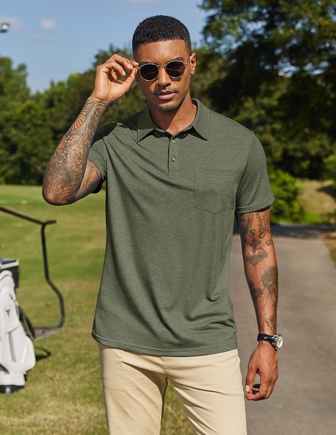Camiseta Polo Hombre Manga Corta Verde Musgo XL miniatura 3