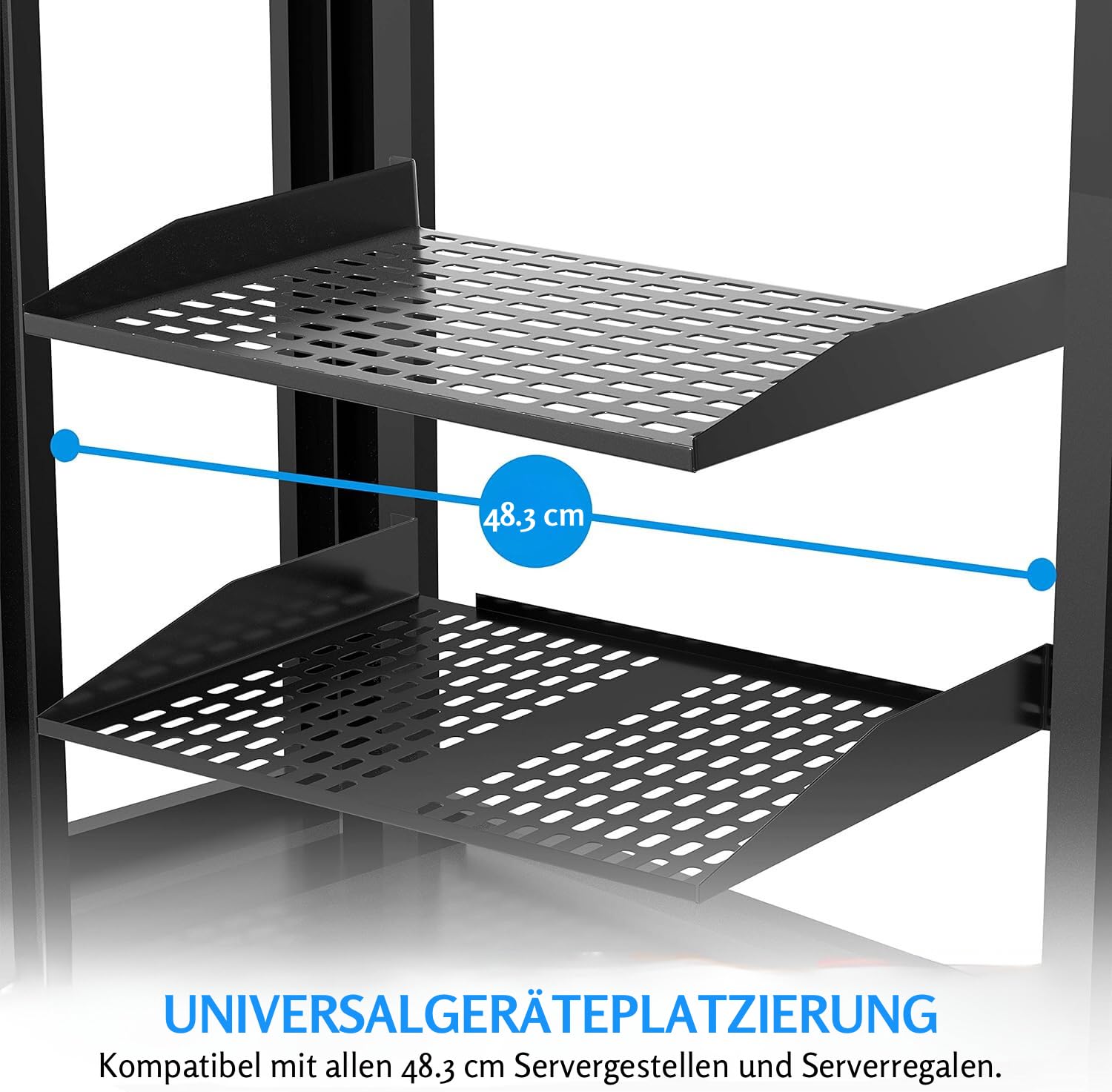Pyle Fachboden - 2HE Rack Shelf – Belüfteter Rackboden aus Stahl für Netzwerkschrank und Serverschrank – Bild 2