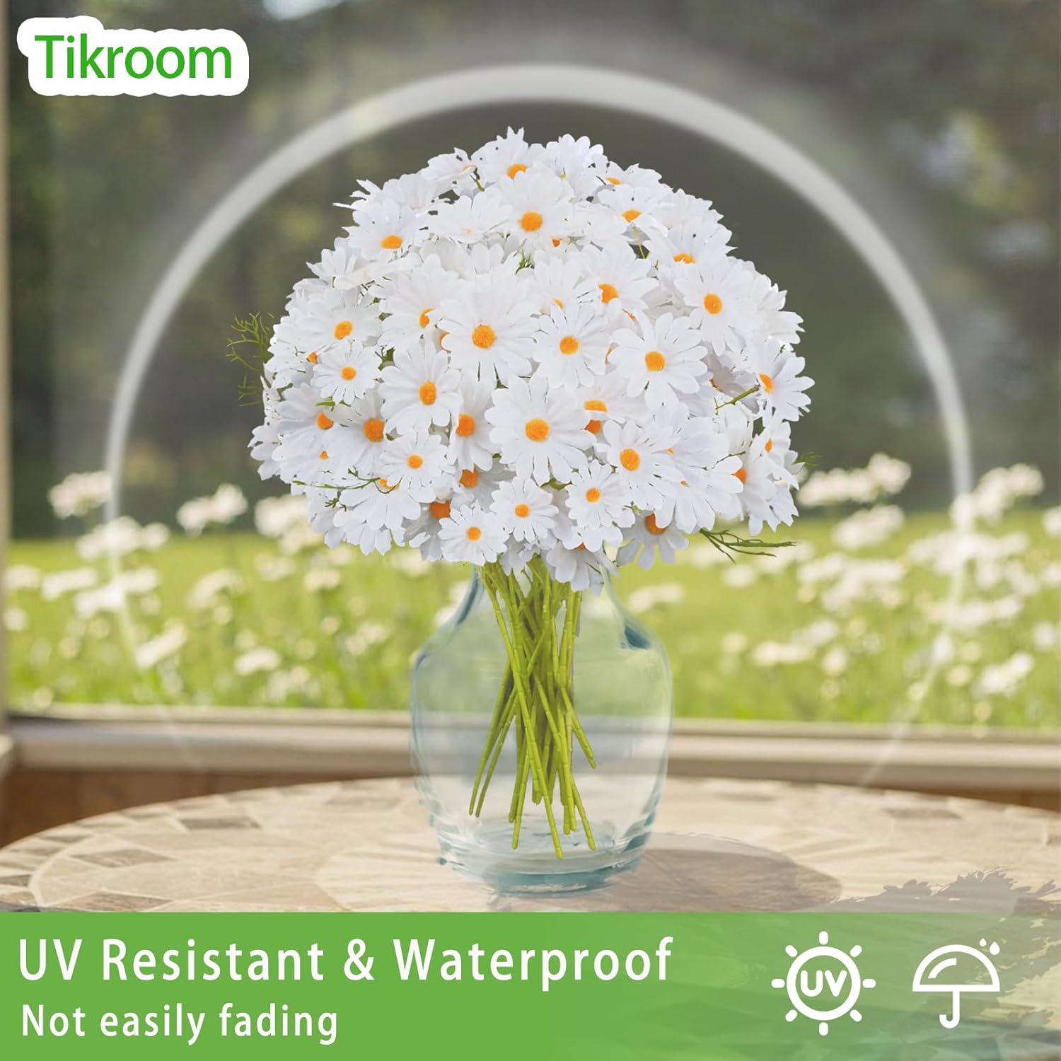 Artificial Daisy Flowers 18" White UV Resistant Outdoor Fake Flowers Faux Daisies with Stems for Home Garden Wedding Vase Decor Silk Wildflowers 8 Bundles - Image 5