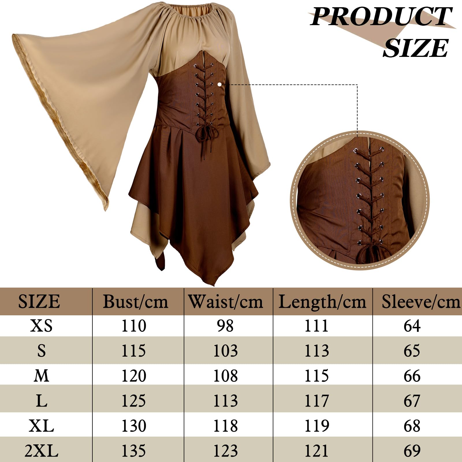 Jadive Lot de 5 costumes d'elfe de la Renaissance médiévale traditionnelle irlandaise pour femme - Costume de fée irlandaise et oreilles d'elfe pour Halloween et cosplay