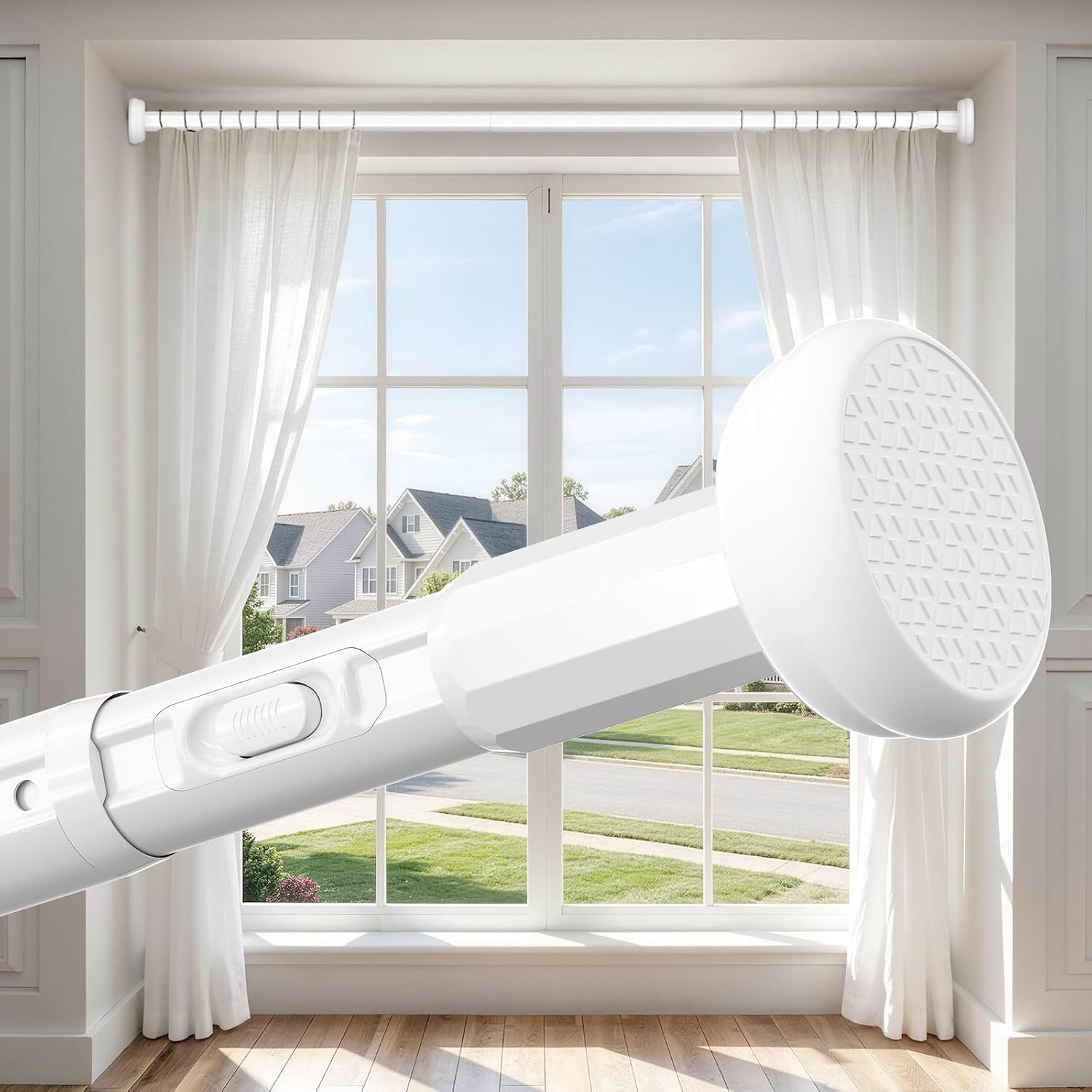 Heavy Duty Tension Curtain Rod No Drilling,Adjustable 39-173In,White | One-Click Telescopic Rod, Holds 26 LBS, 1.26" Diameter Heavy Duty Rustproof Tool-Free for Bathroom Room Divider Outdoor Patio
