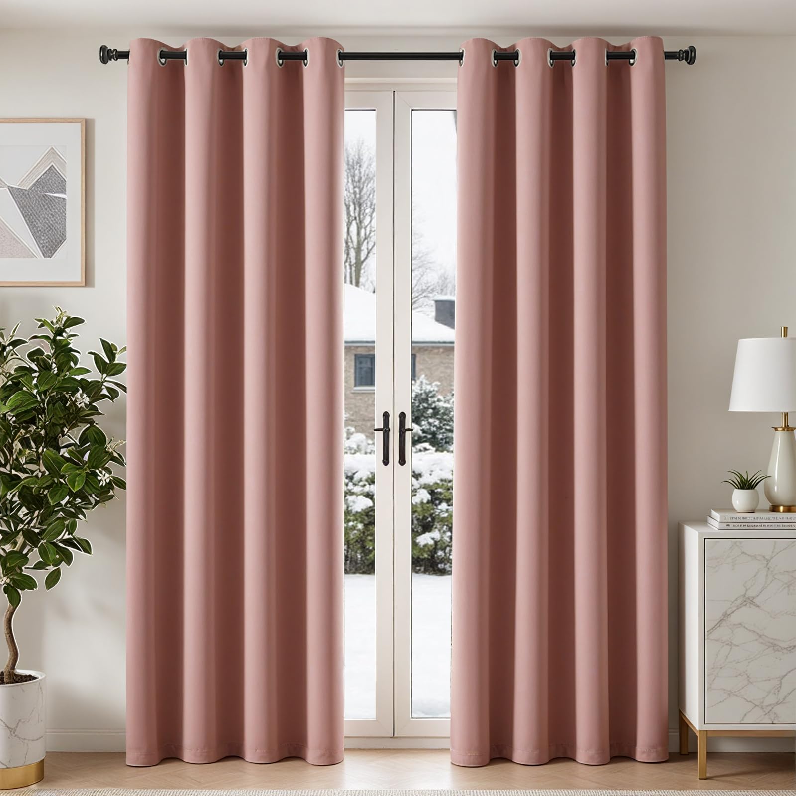 Rideau occultant isolation lumineux opaque rose lot de 2 oeillets