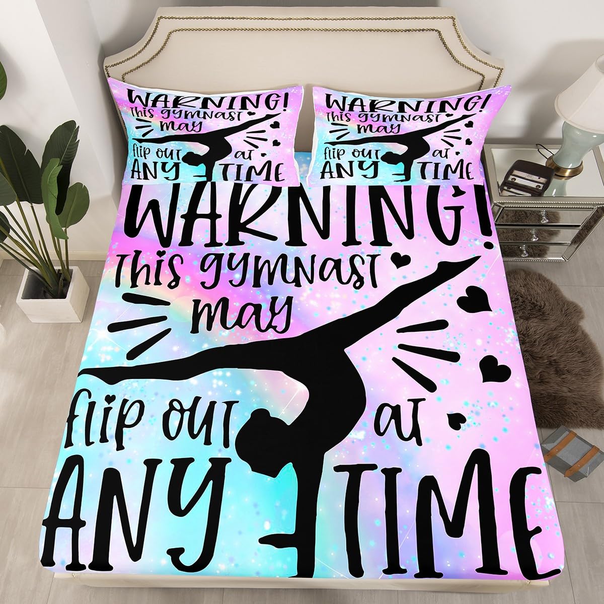 Amazon.com: Gymnastics Bed Sheet Set Twin Size Girls Gymnast Sports ...