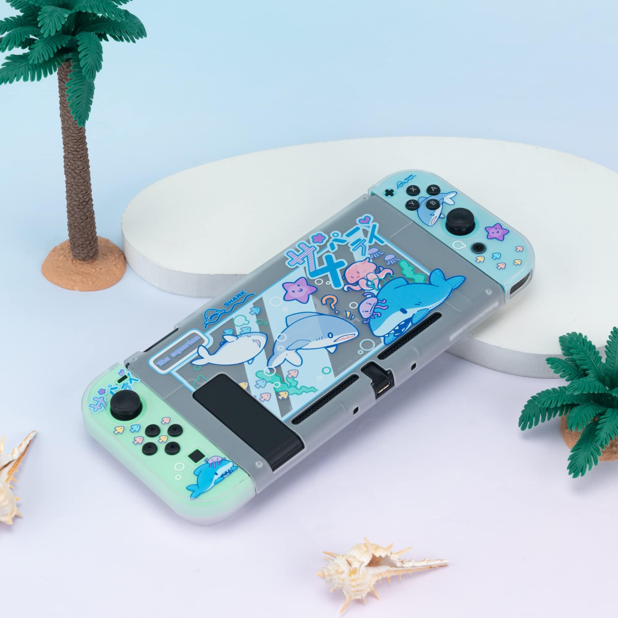 GeekShare Coque de Protection Fine Compatible avec Switch Uniquement – Absorption des Chocs et Anti-Rayures pour Switch – Shark Party (Transparent)