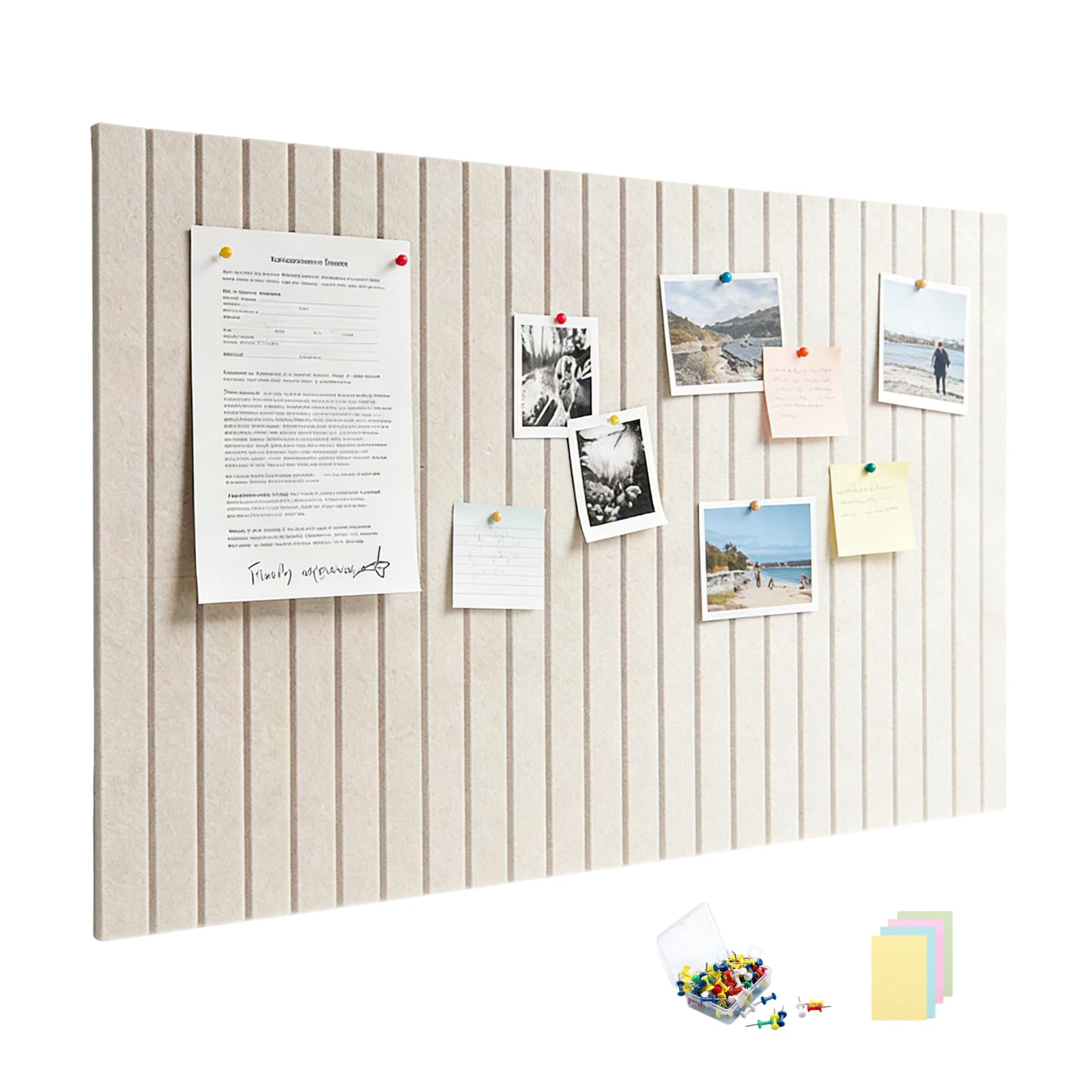 Cork Board 36 x 24 inch Decorative Felt Notice Board Tiles with 60 Pins 30 Self-Adhesive Tabs 100 Memo Sheets Modular Wall Bulletin Board for Home Office Kitchen, Oatmeal