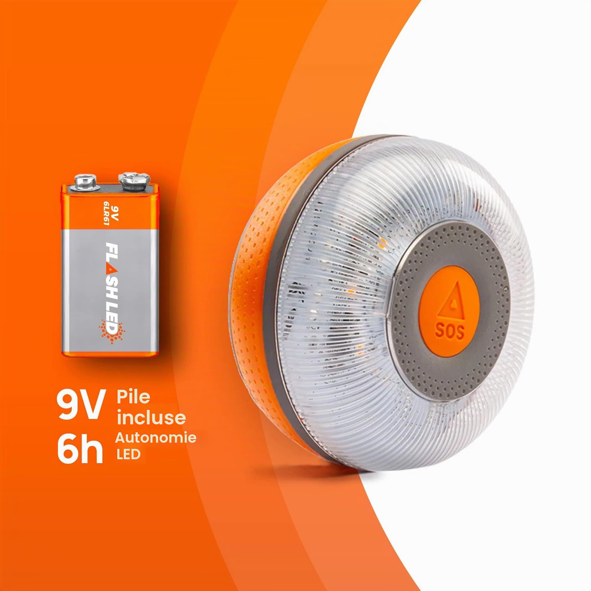 FlashLED SOS Lumière d'urgence V 16 connectée homologuée DGT 3.0 Obligatoire, SIM, Service de données Inclus jusqu'à 2038, Base aimantée, résistance IP54 + Help Flash Smart connectivité Incidence App