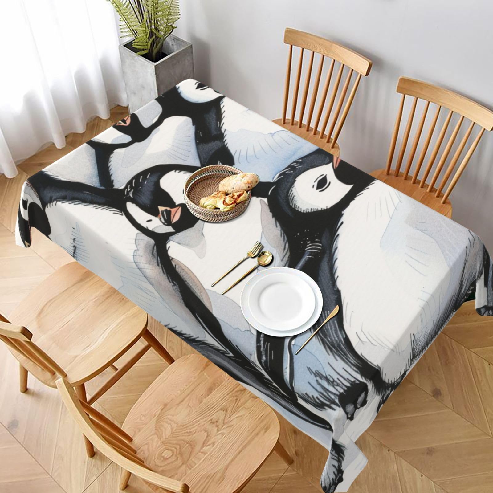 WPKJU Cute Baby Penguins Sketch Printed Tablecloth 60x90 in Water Resistant Table Cover Washable Rectangle Table Cloth for Dining Tables