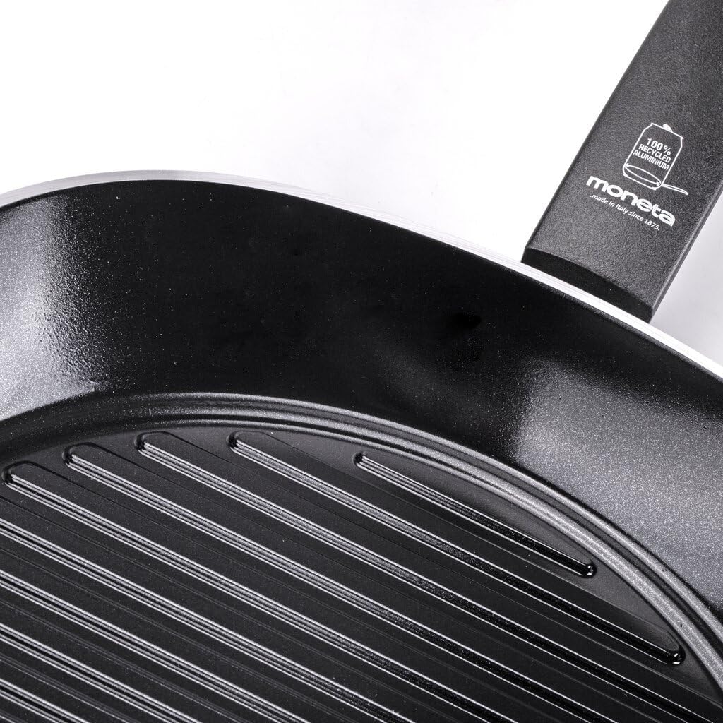 Moneta Innova Grill Pan 28 x 28 cm, Natural FineGres Coating (NO PFAS), Also Suitable for Induction, 100% Made in Italy