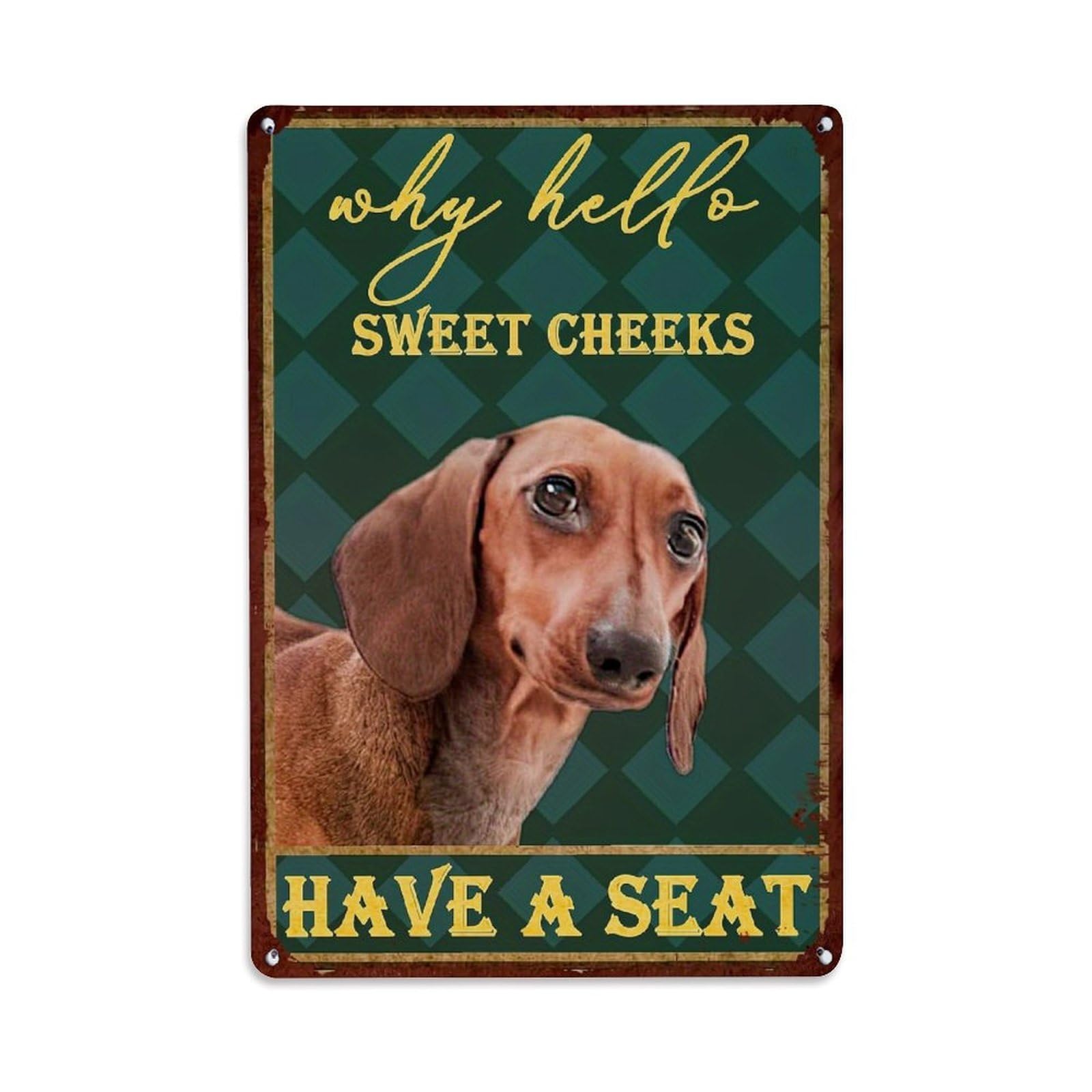 Bliveurn Vintage Dachshund Dog Greeting Sign Retro Metal Tin Sign, Metal Poster For Home, Gaming Room, Studio Workshop,Bar,Garage Wall Art Decor 8X12 Inch