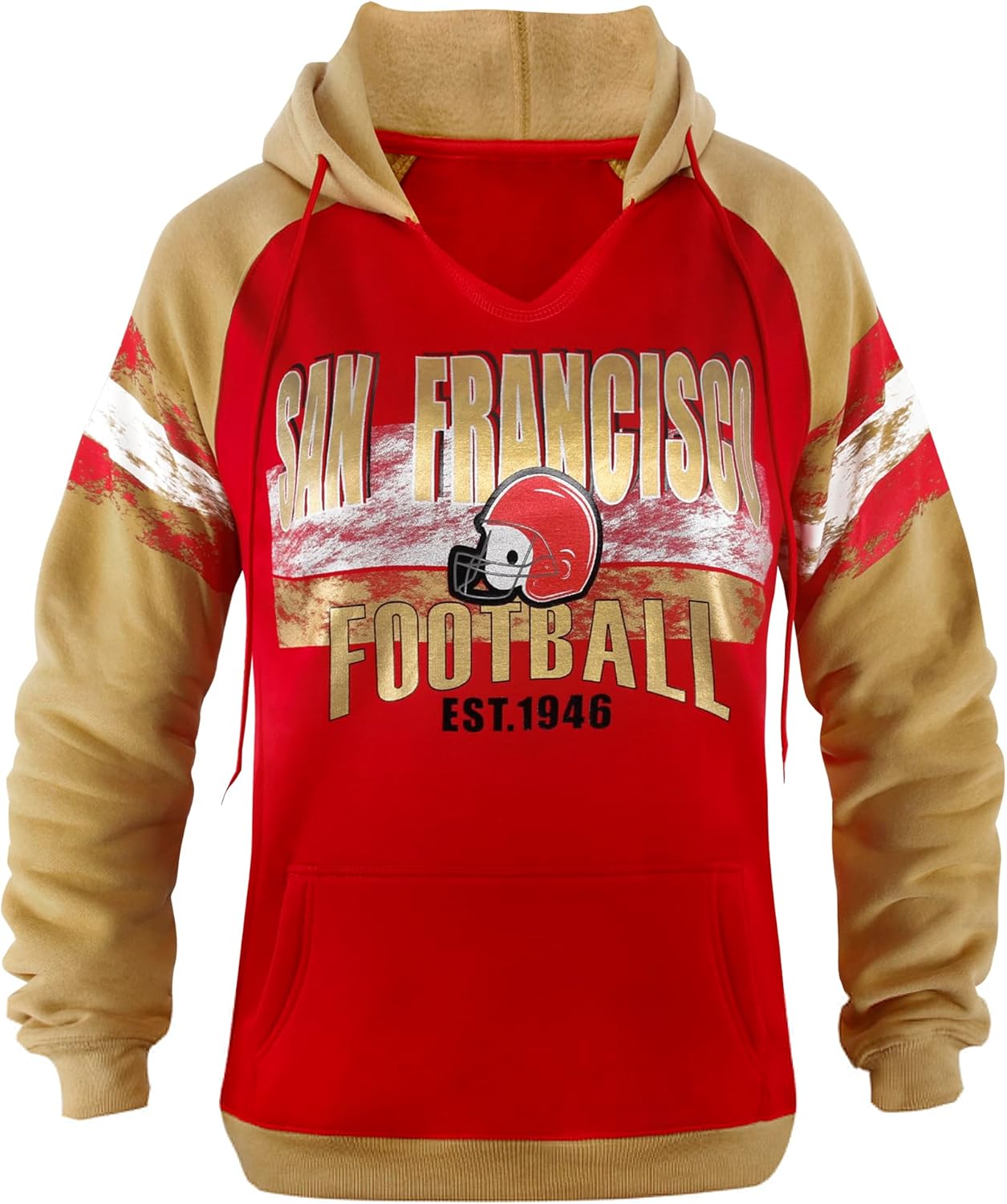 Womens City Classic Football Fans V Neck Soft & Warm Sweatshirt Hoodie Pollover - Golden & Red